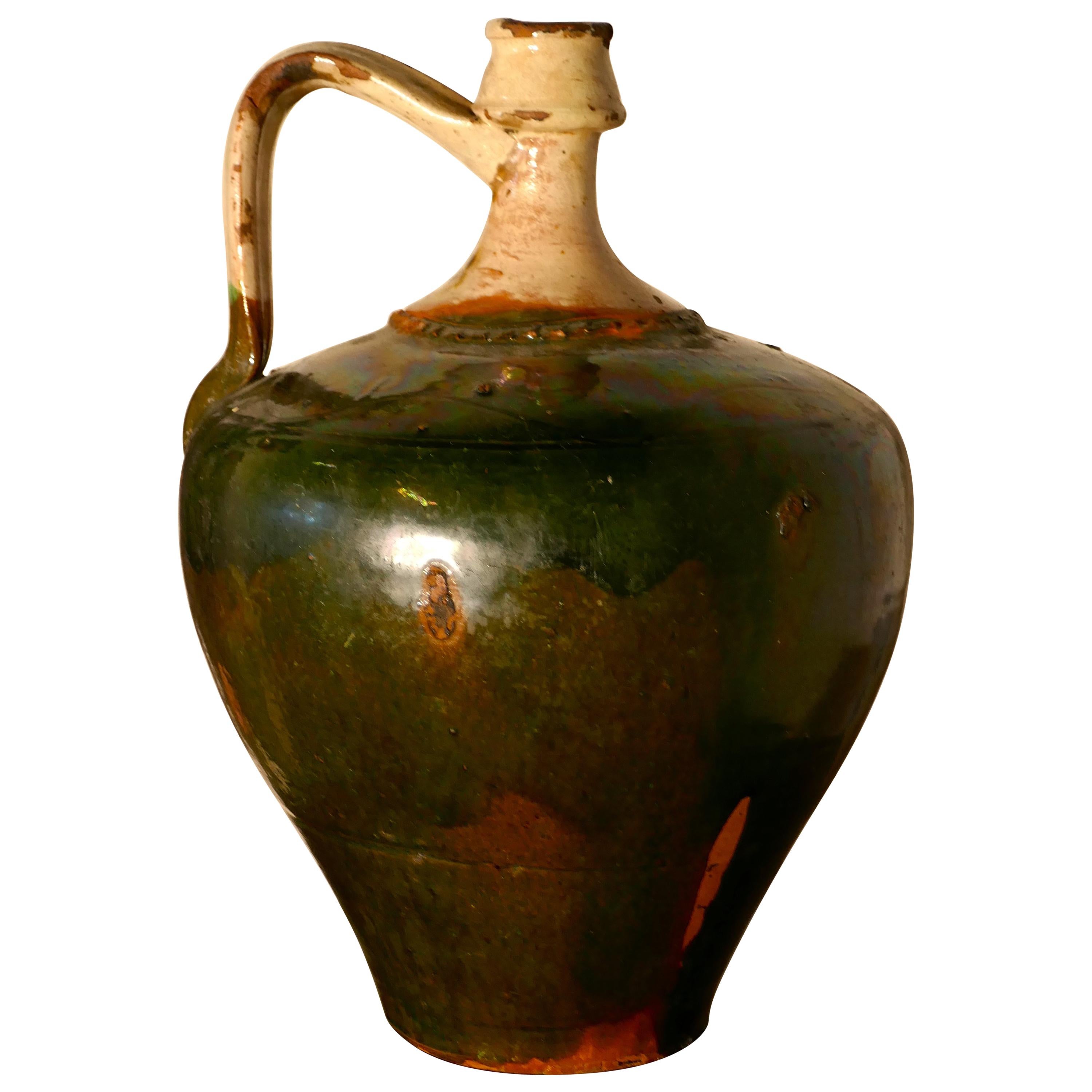 19th Century Terracotta Olive Oil Jug from Portugal
