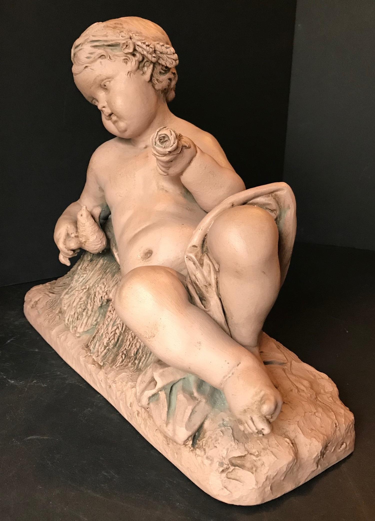 19th Century Terracotta Putto Sculpture, Albert-Ernest Carrier-Belleuse, France For Sale 4