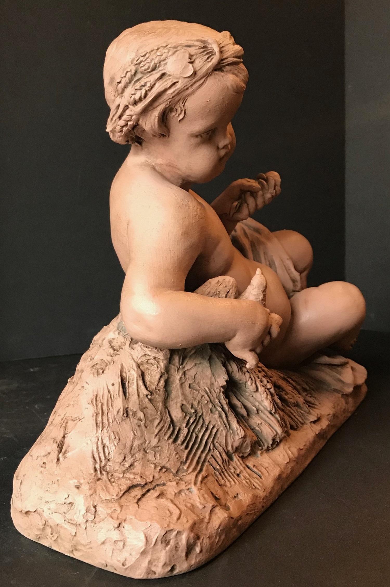 19th Century Terracotta Putto Sculpture, Albert-Ernest Carrier-Belleuse, France For Sale 1