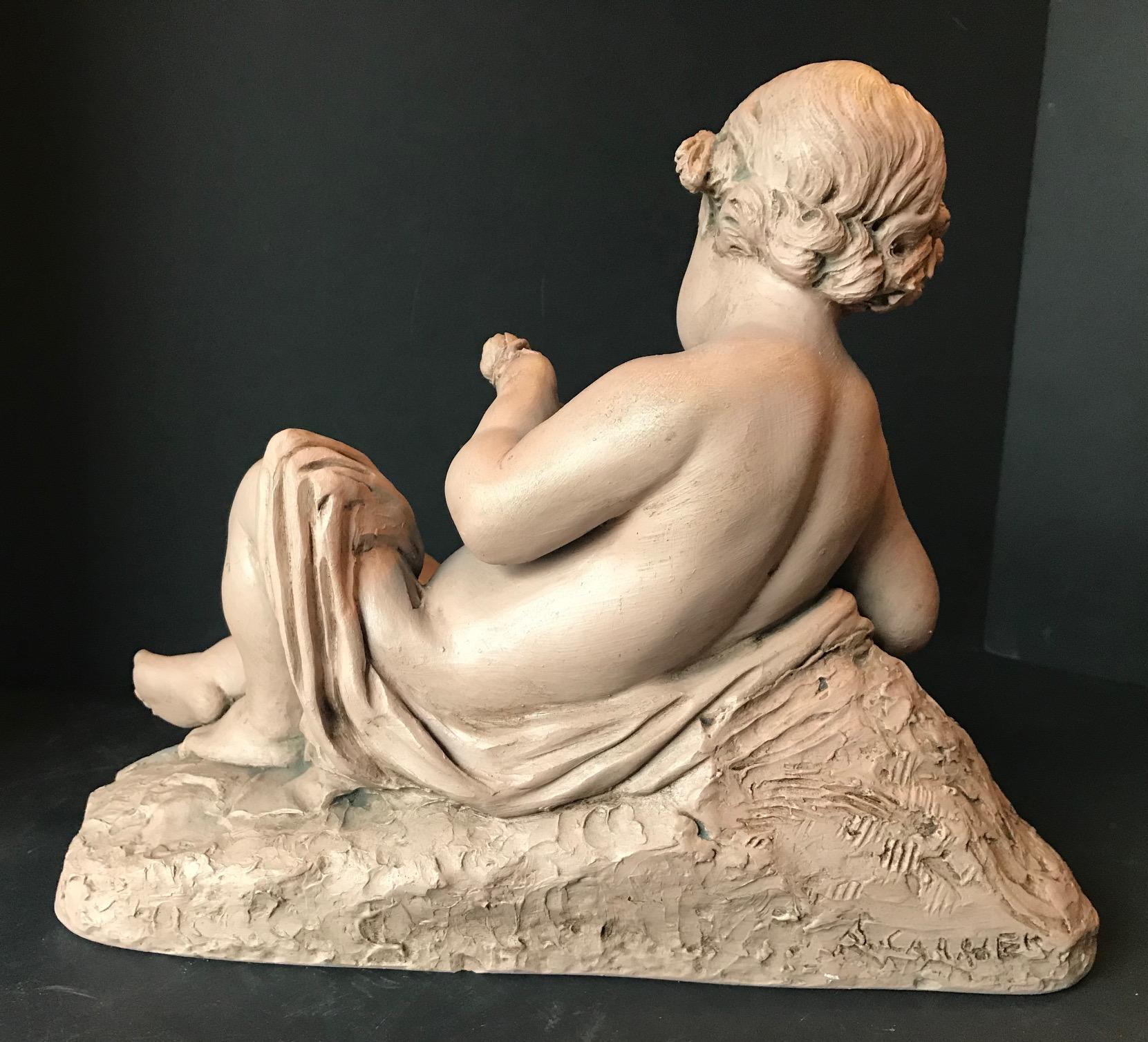 19th Century Terracotta Putto Sculpture, Albert-Ernest Carrier-Belleuse, France For Sale 2