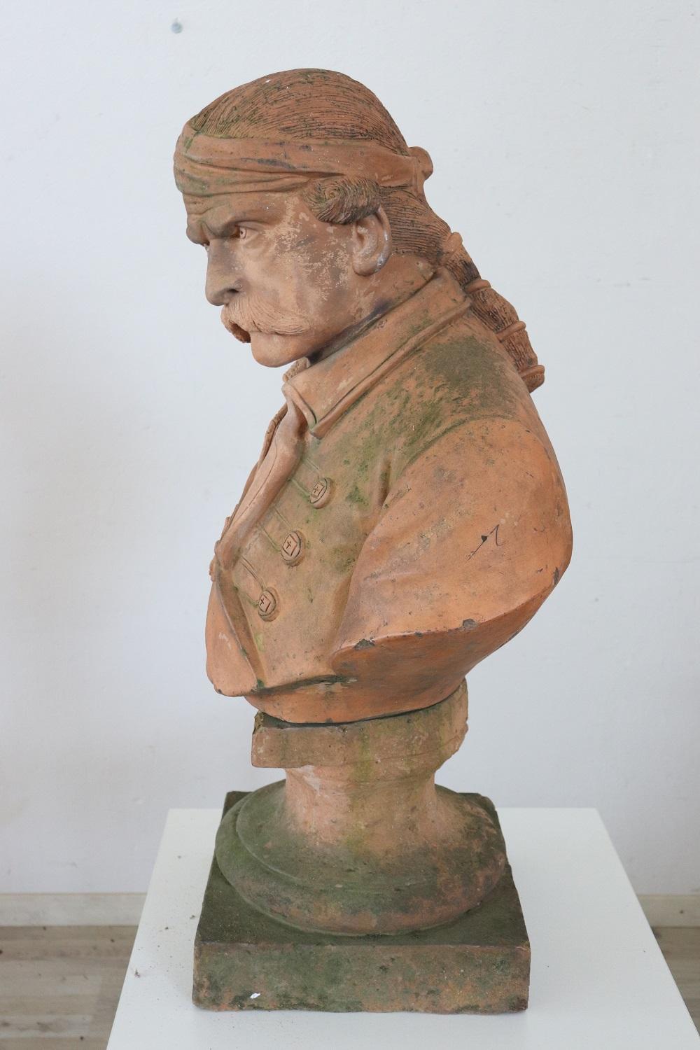 19th Century Terracotta Sculpture Portrait of Pietro Micca Brave Italian Soldier 10