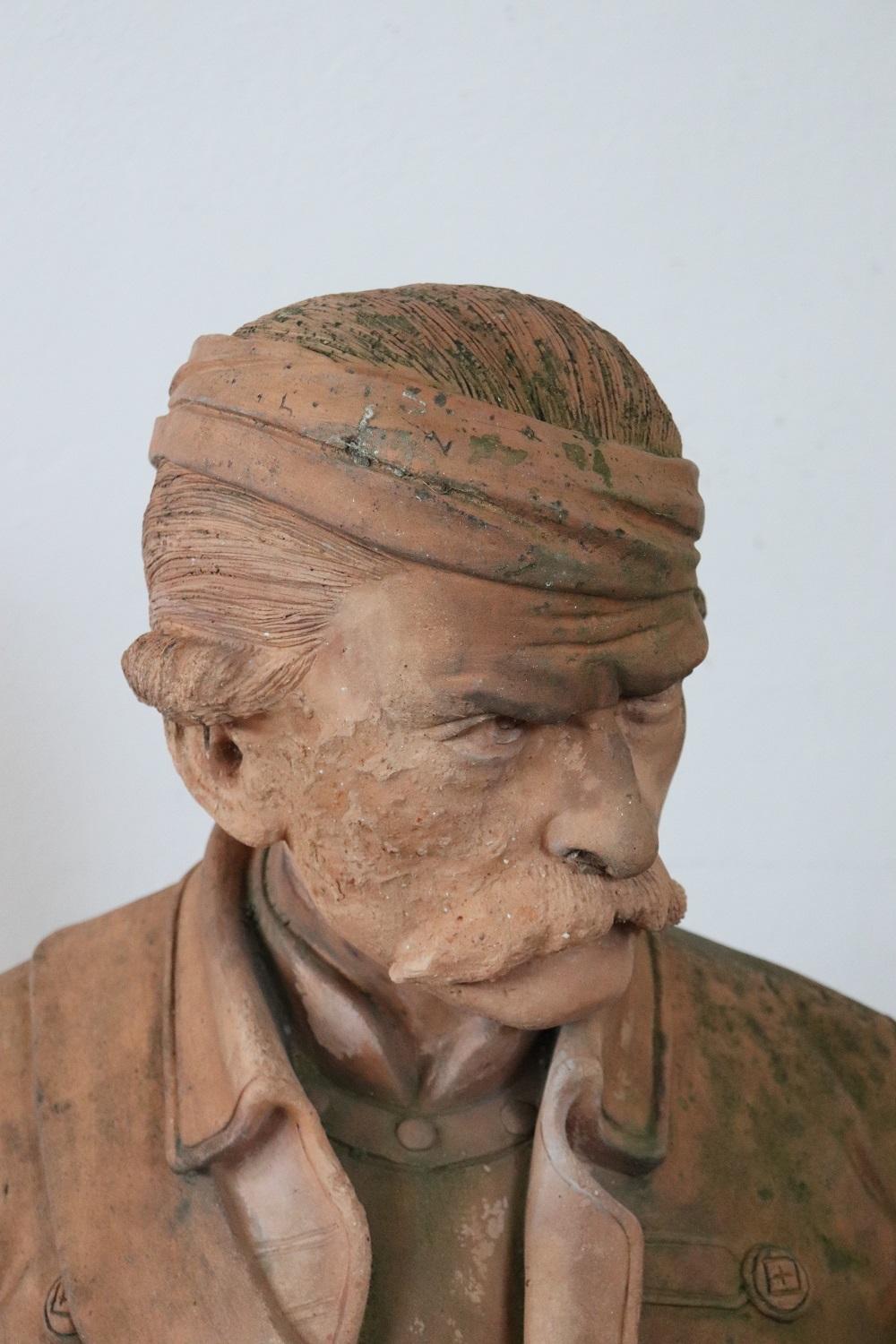 19th Century Terracotta Sculpture Portrait of Pietro Micca Brave Italian Soldier 1