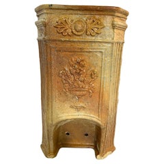 19th Century Terracotta Water Fountain with Floral and Medici Cup Décor