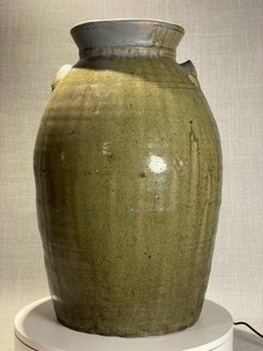 19th Century Texas Stoneware Pottery Jar with Olive Alkaline Glaze