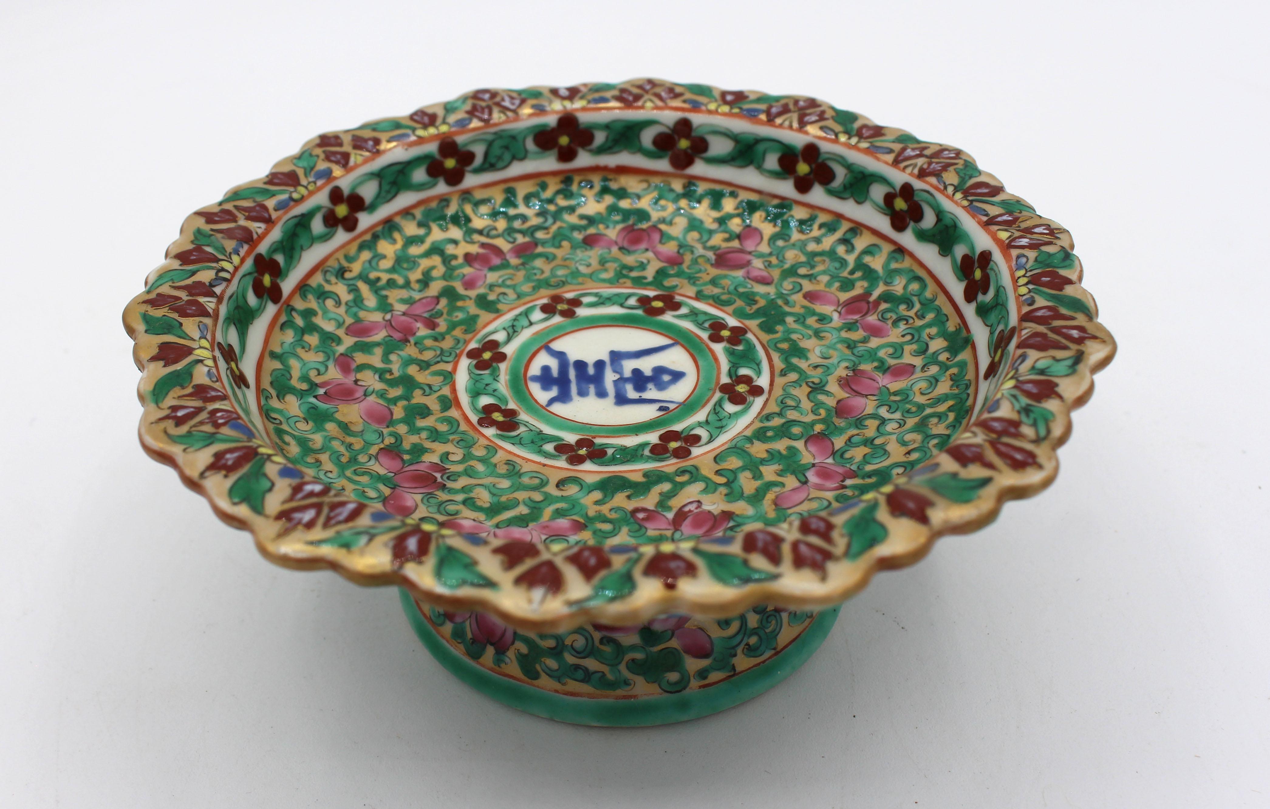 19th century Thai (Siamese) Benjarong stem dish. Enamelled with Shou characters amid a scrolling lotus design on a gilded ground. Overall excellent condition. A gift to Dr. Hugh McCormick Smith, famed ichthyologist, while he was Fisheries Advisor to