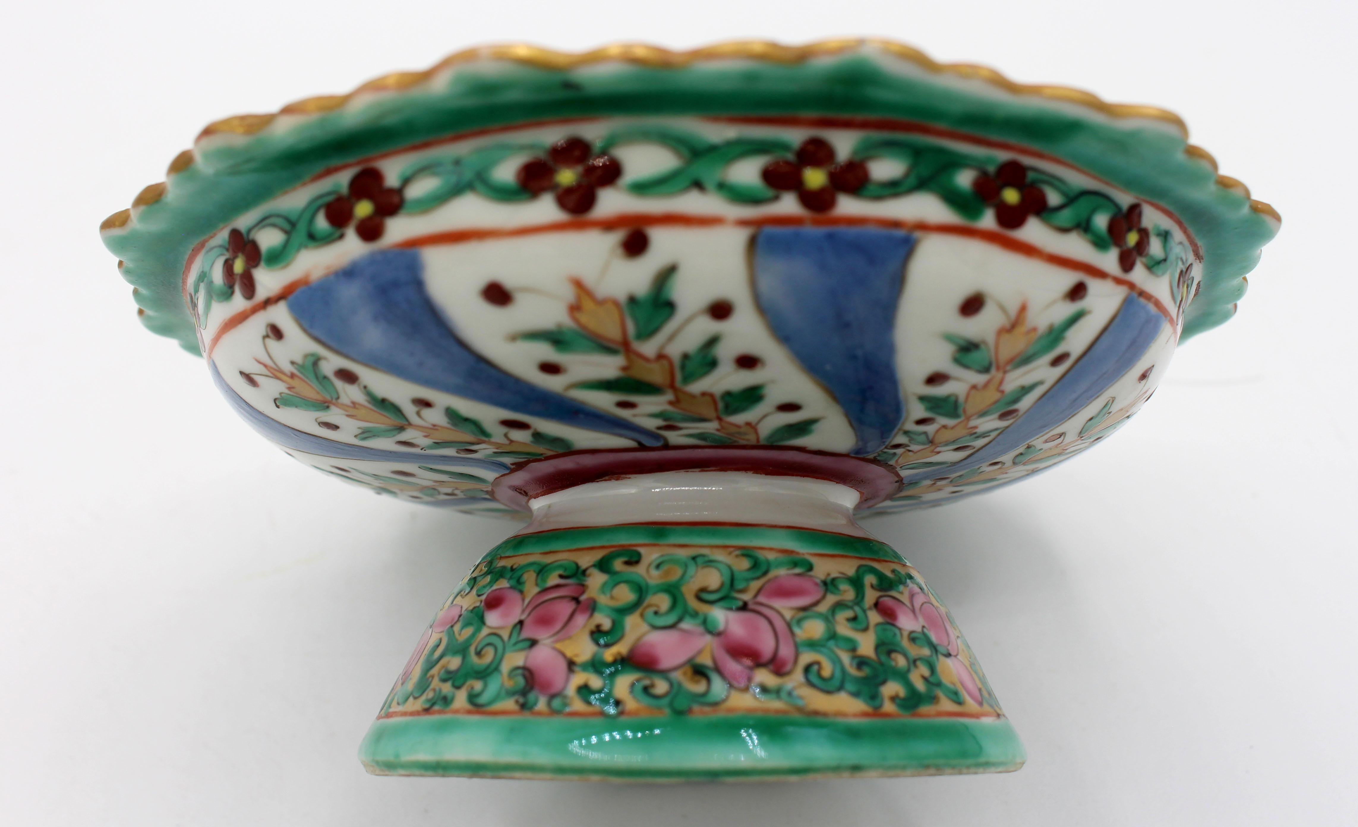 Ceramic 19th Century Thai Benjarong Stem Dish