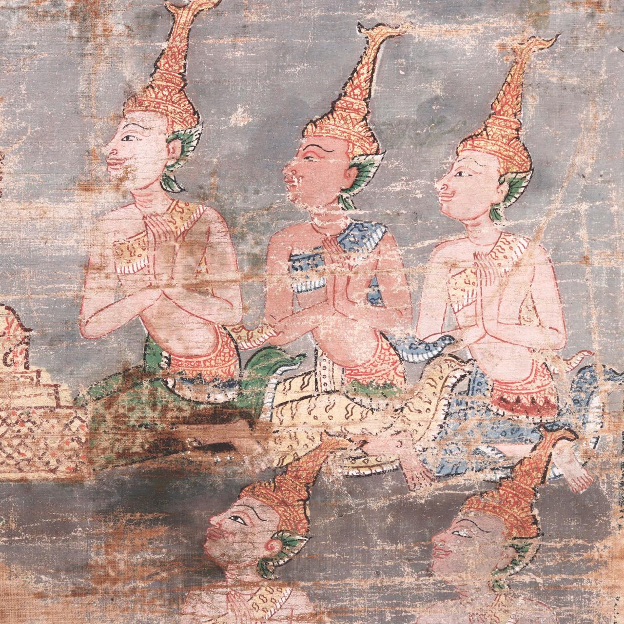 Painted 19th Century Thai Buddhist Painting For Sale