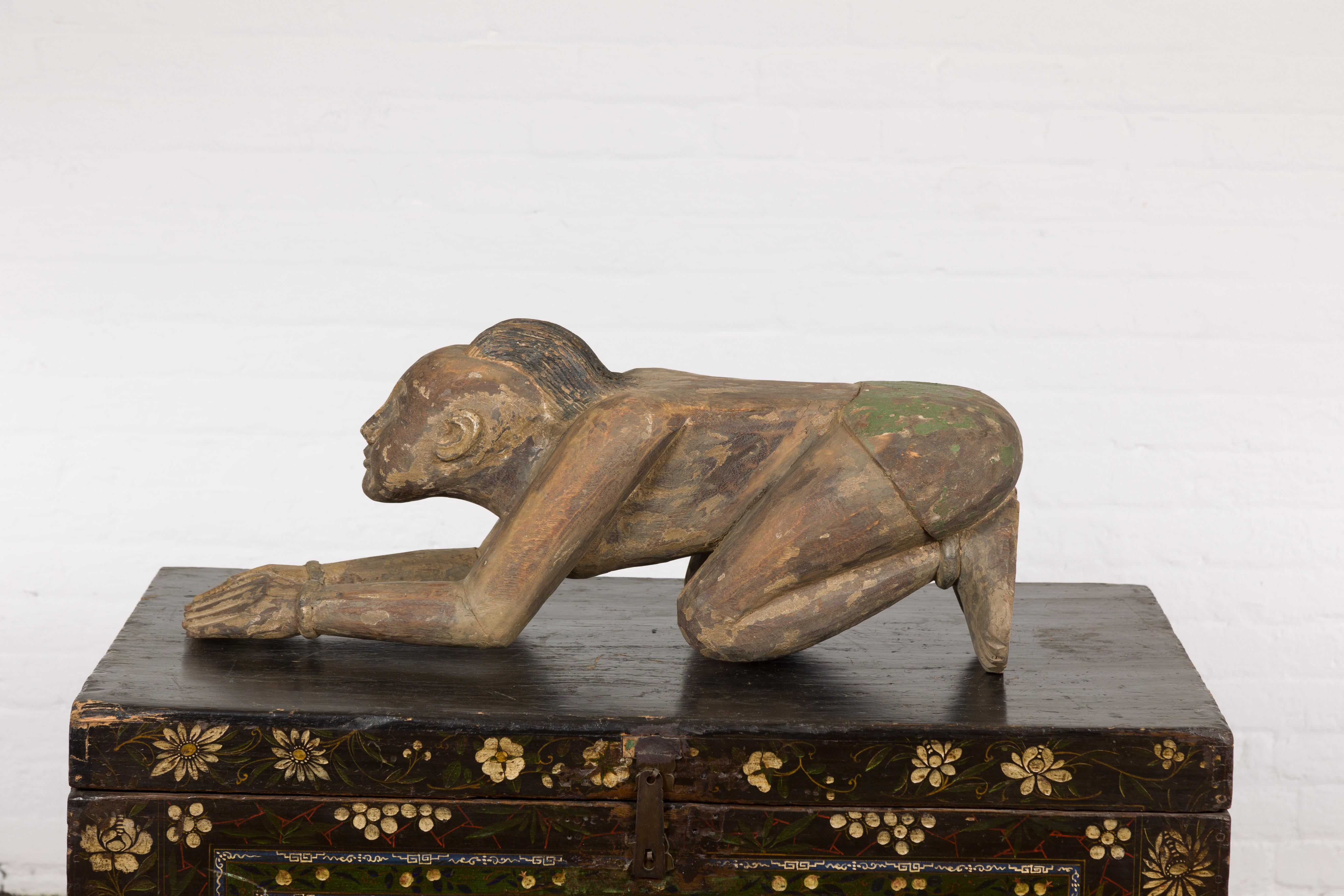 19th Century Thai Sculpture of a Male Figure in Reverential Praying Pose For Sale 6