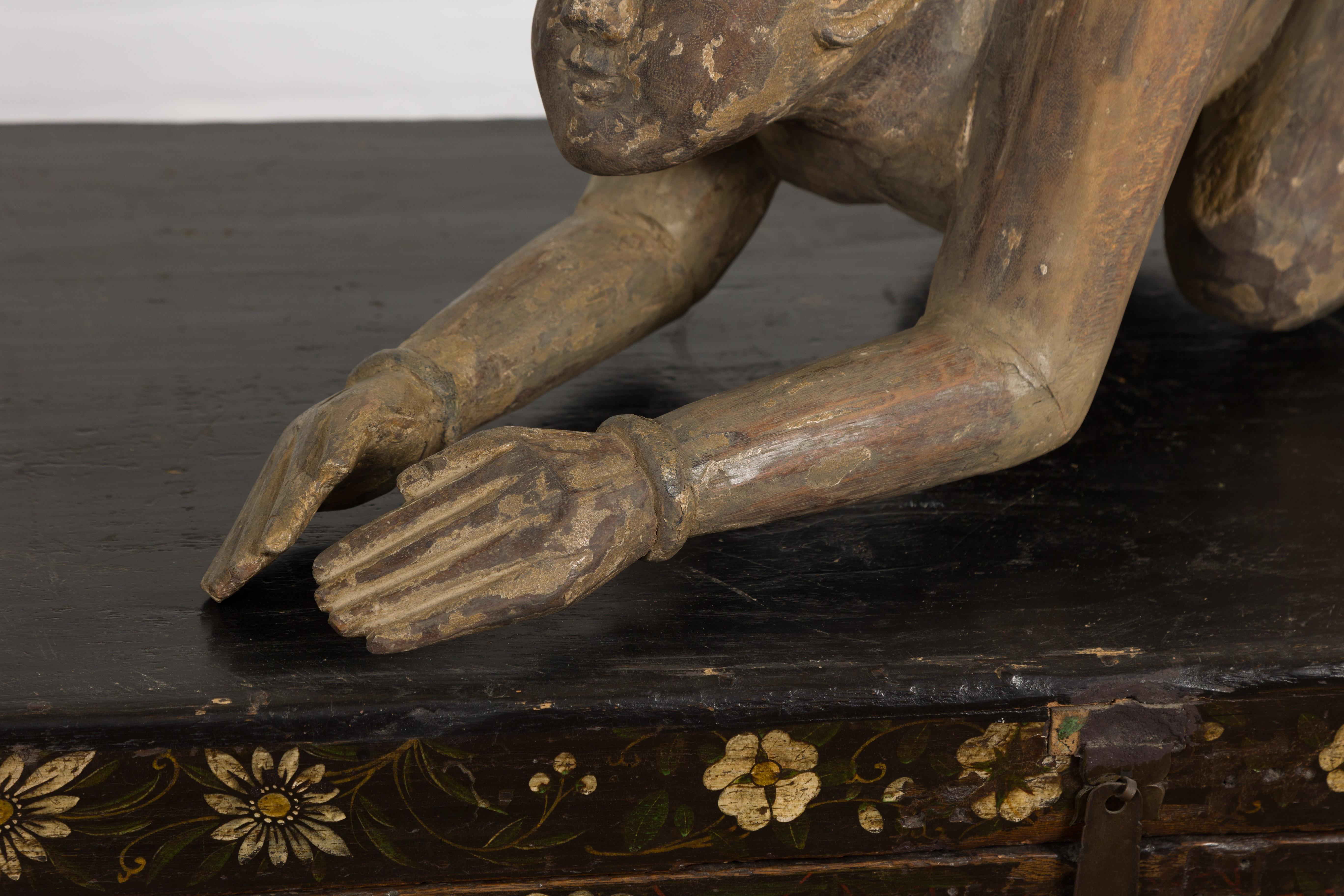 19th Century Thai Sculpture of a Male Figure in Reverential Praying Pose For Sale 9