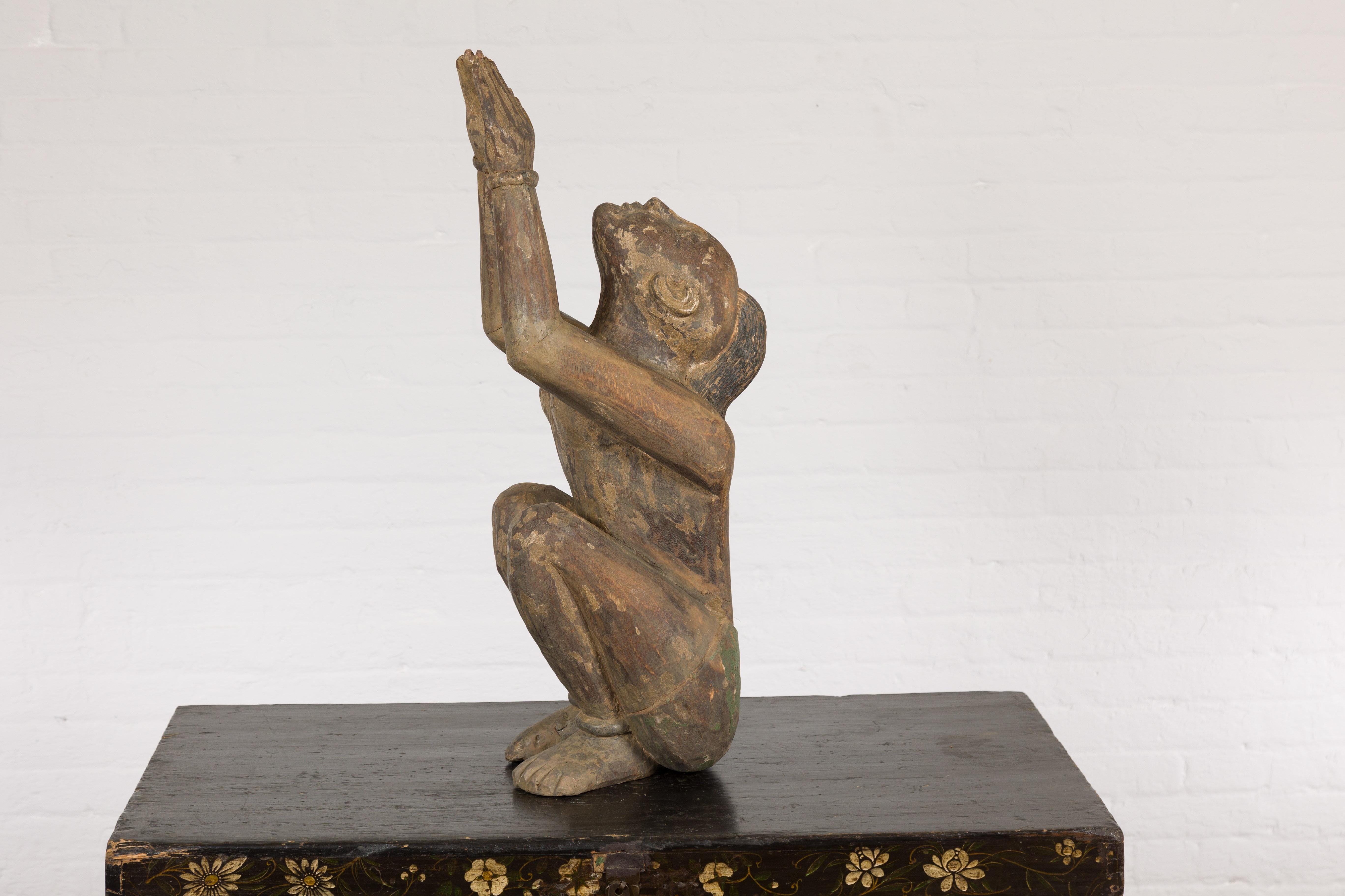 19th Century Thai Sculpture of a Male Figure in Reverential Praying Pose For Sale 14