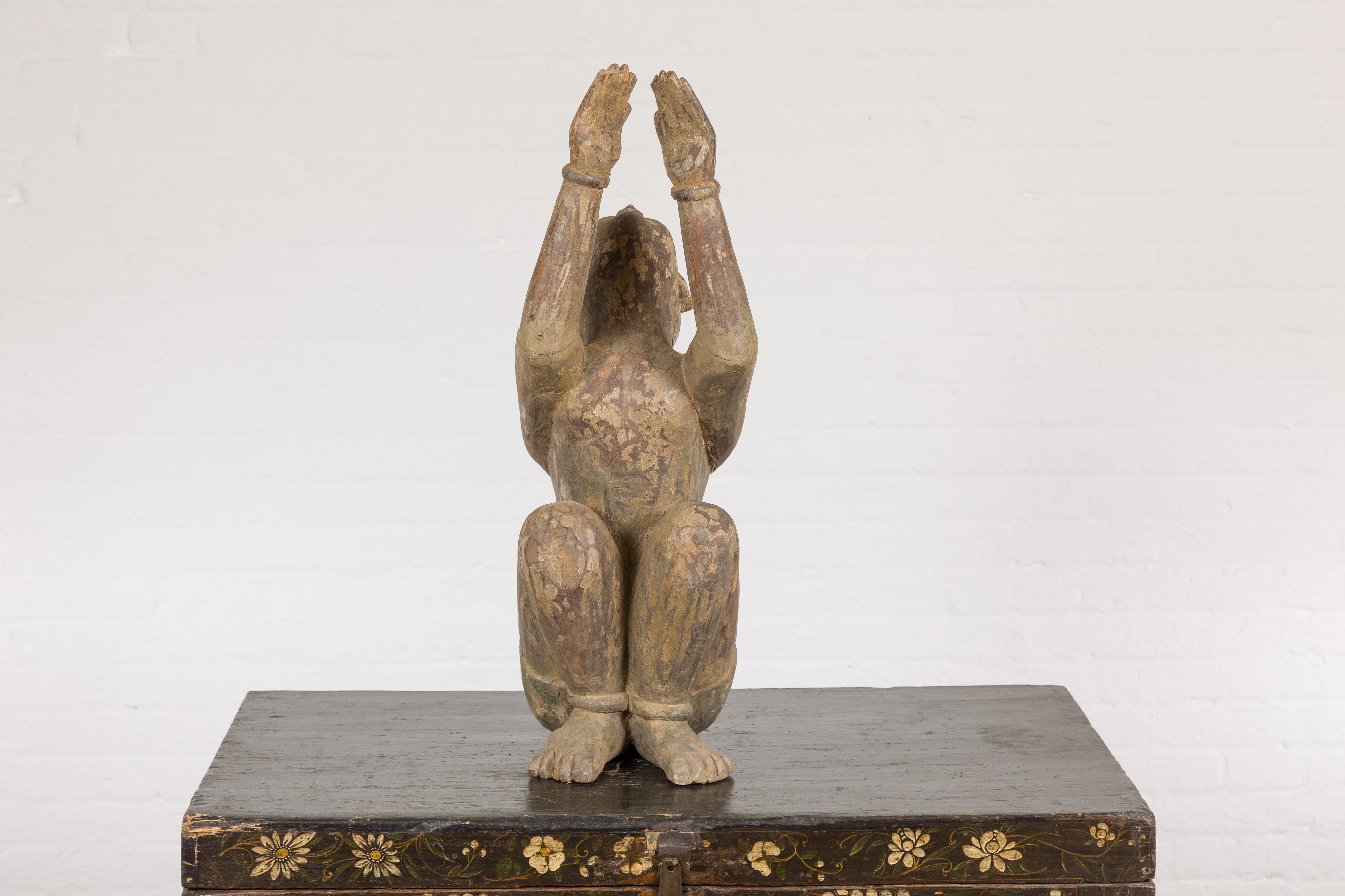 19th Century Thai Sculpture of a Male Figure in Reverential Praying Pose For Sale 15
