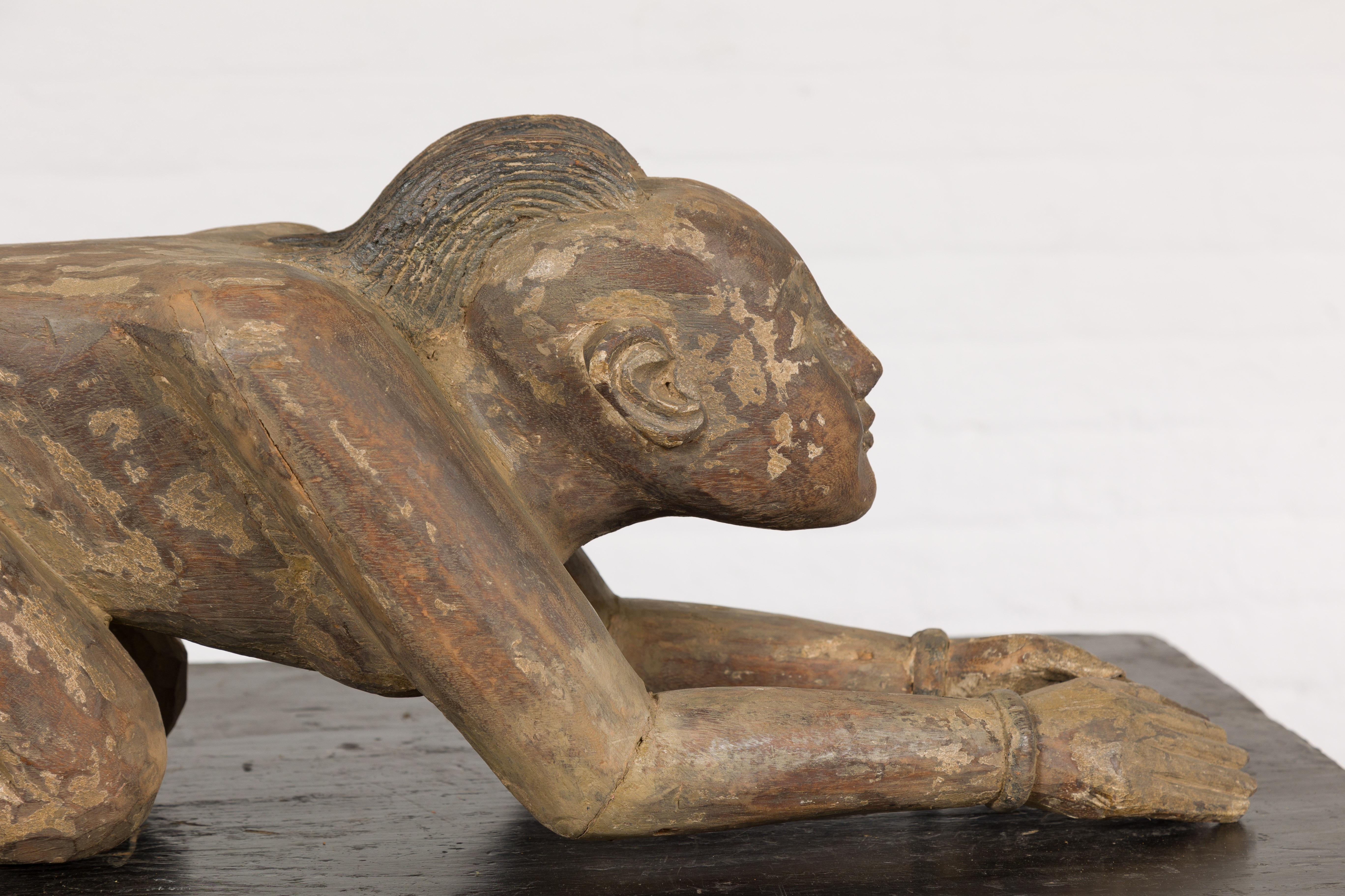 19th Century Thai Sculpture of a Male Figure in Reverential Praying Pose For Sale 2