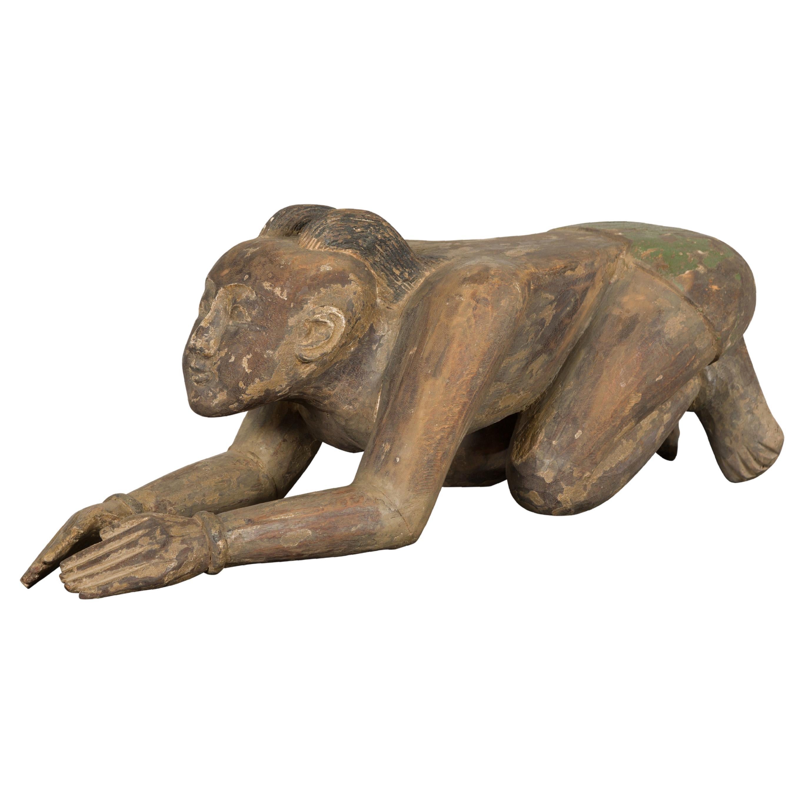 19th Century Thai Sculpture of a Male Figure in Reverential Praying Pose For Sale