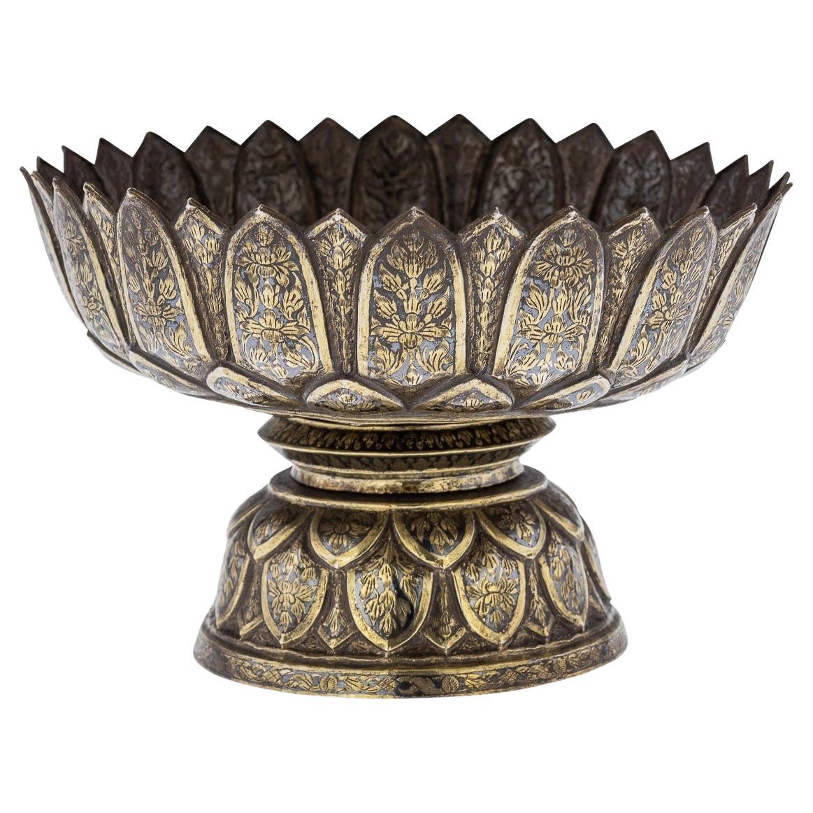 19th Century Thai Solid Silver-Gilt Niello Enamel Bowl, Siam, c.1800 For Sale