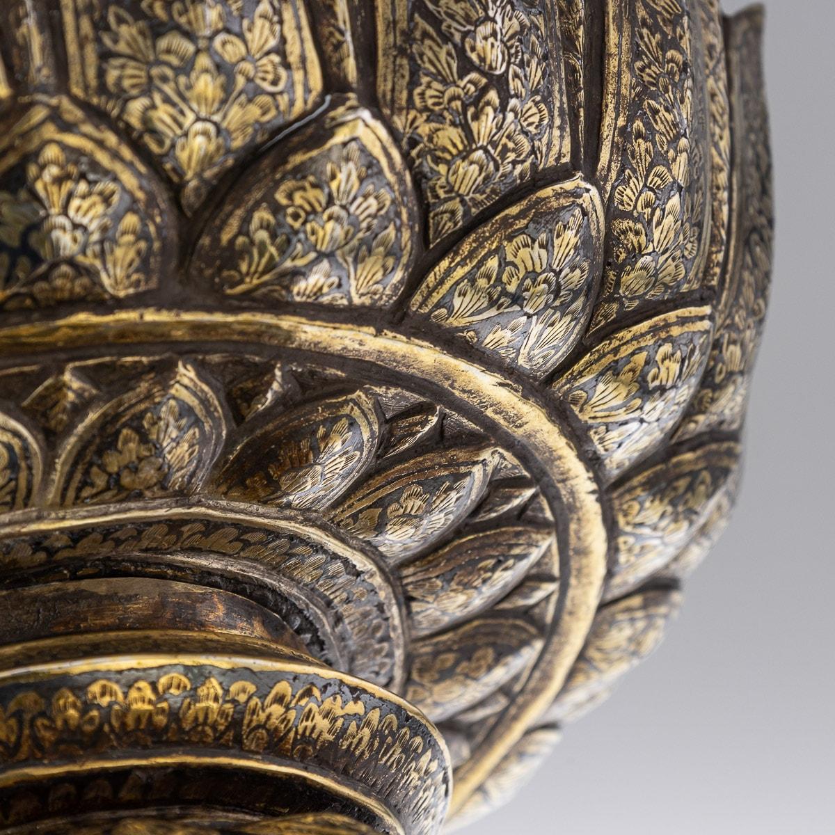 19th Century Thai Solid Silver-Gilt Niello Enamel Large Bowl, Siam, circa 1800 For Sale 9