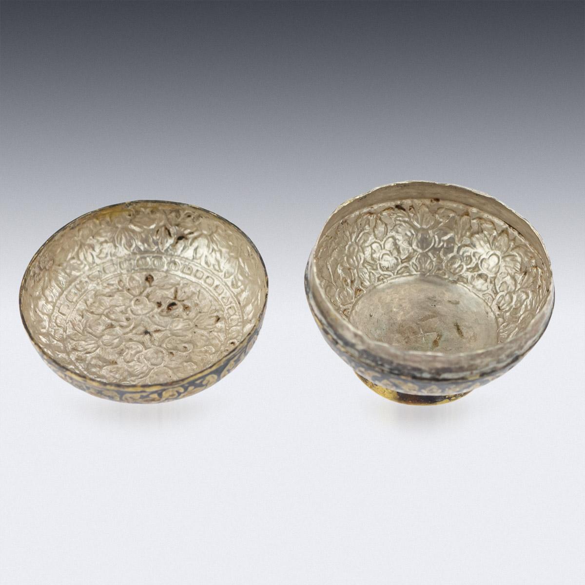 19th Century Thailand Solid Silver Gilt & Niello Enamel Betel Bowls, Siam, c1860 11