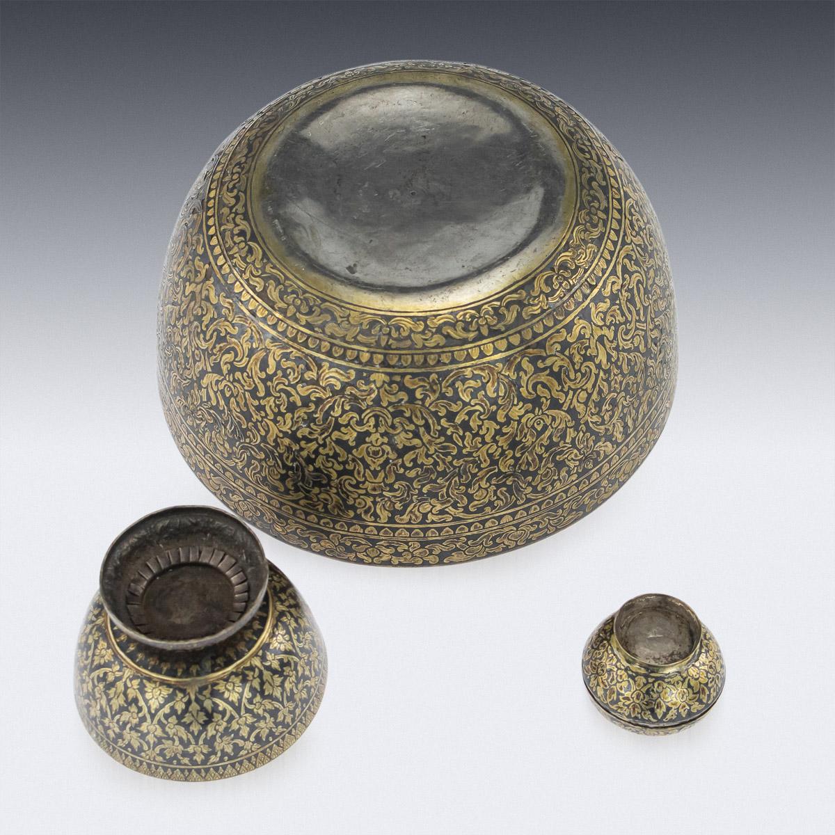 19th Century Thailand Solid Silver Gilt & Niello Enamel Betel Bowls, Siam, c1860 In Good Condition In Royal Tunbridge Wells, Kent