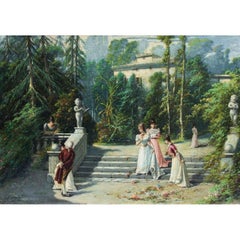 19th Century The Betrothed Painting in Oil on Panel by Guglielmo Napoli