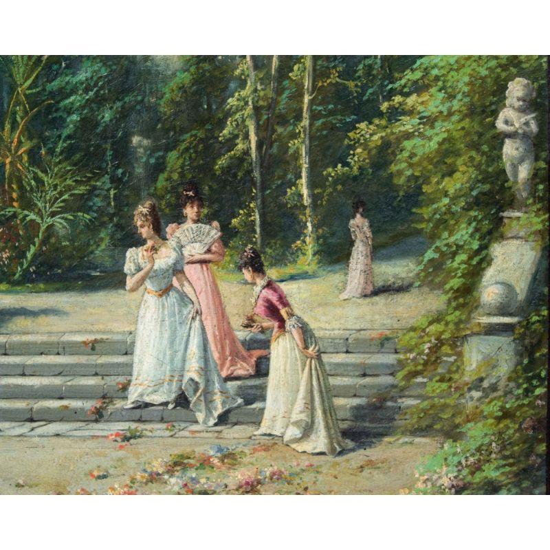 Italian 19th Century The Betrothed Painting in Oil on Panel by Guglielmo Napoli For Sale