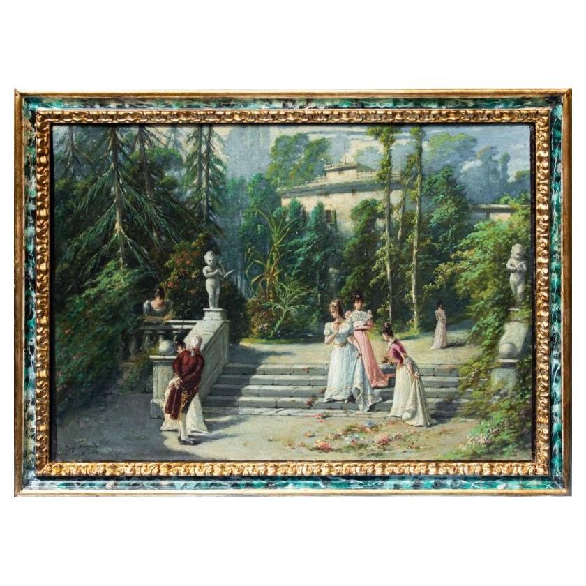 Peinture à l'huile sur panneau « The Betrothed » de Guglielmo Napoli, XIXe siècle