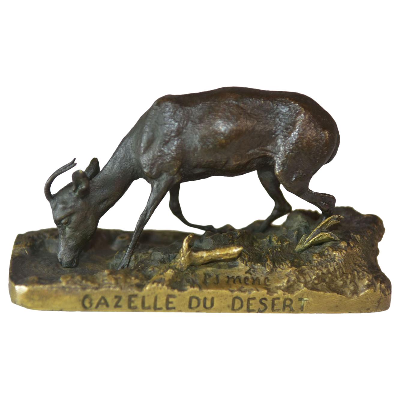19ème siècle "La Gazelle du Désert" Bronze animal P. J. Mêne
