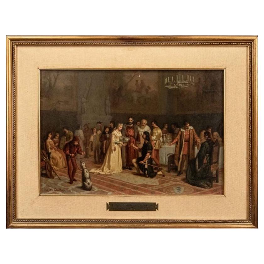 19th Century the Investiture of the Knight Painting Oil on Canvas by Sciallero