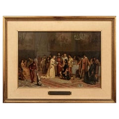 Antique 19th Century the Investiture of the Knight Painting Oil on Canvas by Sciallero