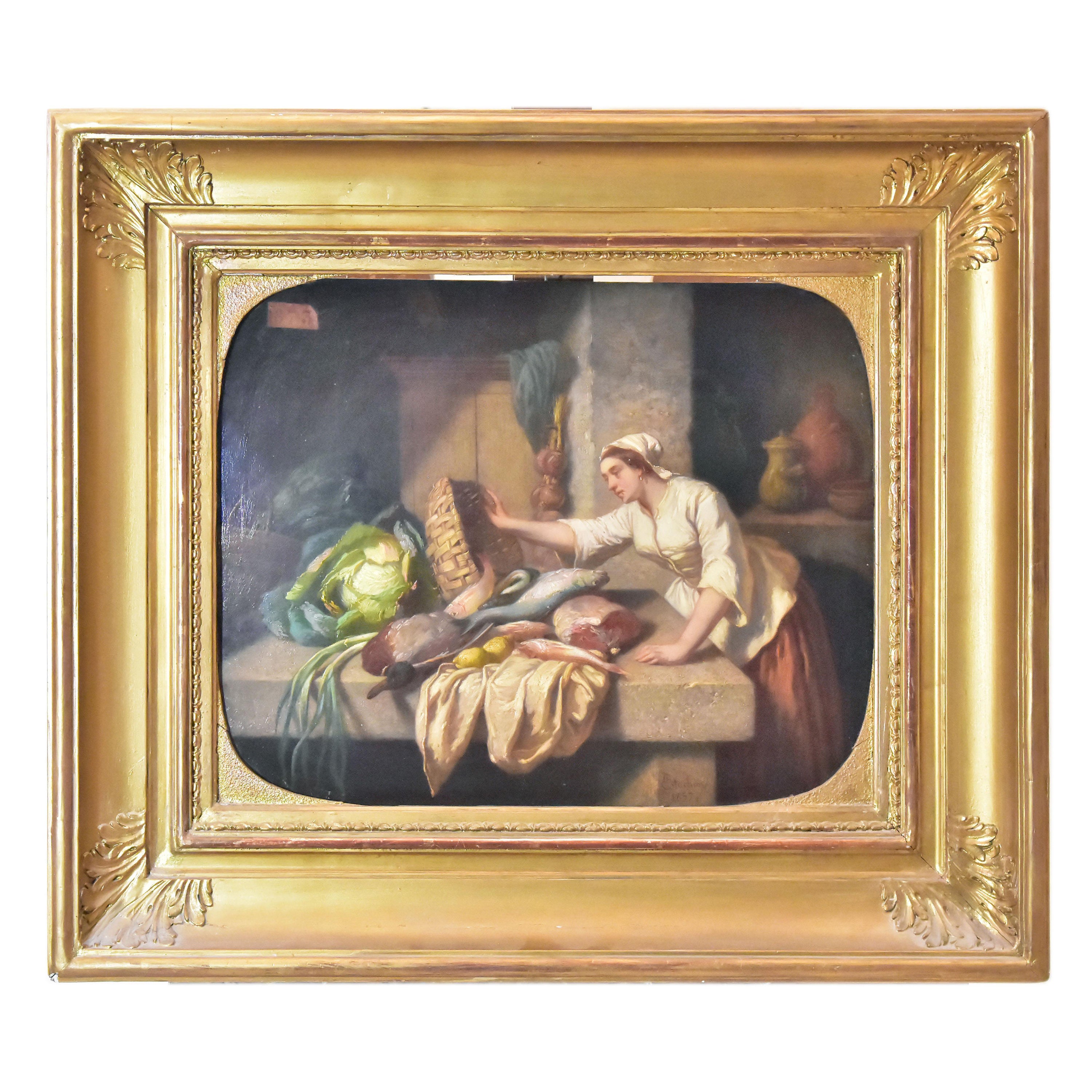19th Century "The Return Of The Market" On Panel By Estachon