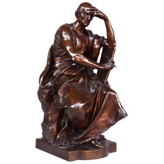 Bronze L'tude et la mditation de Paul Dubois du 19me sicle