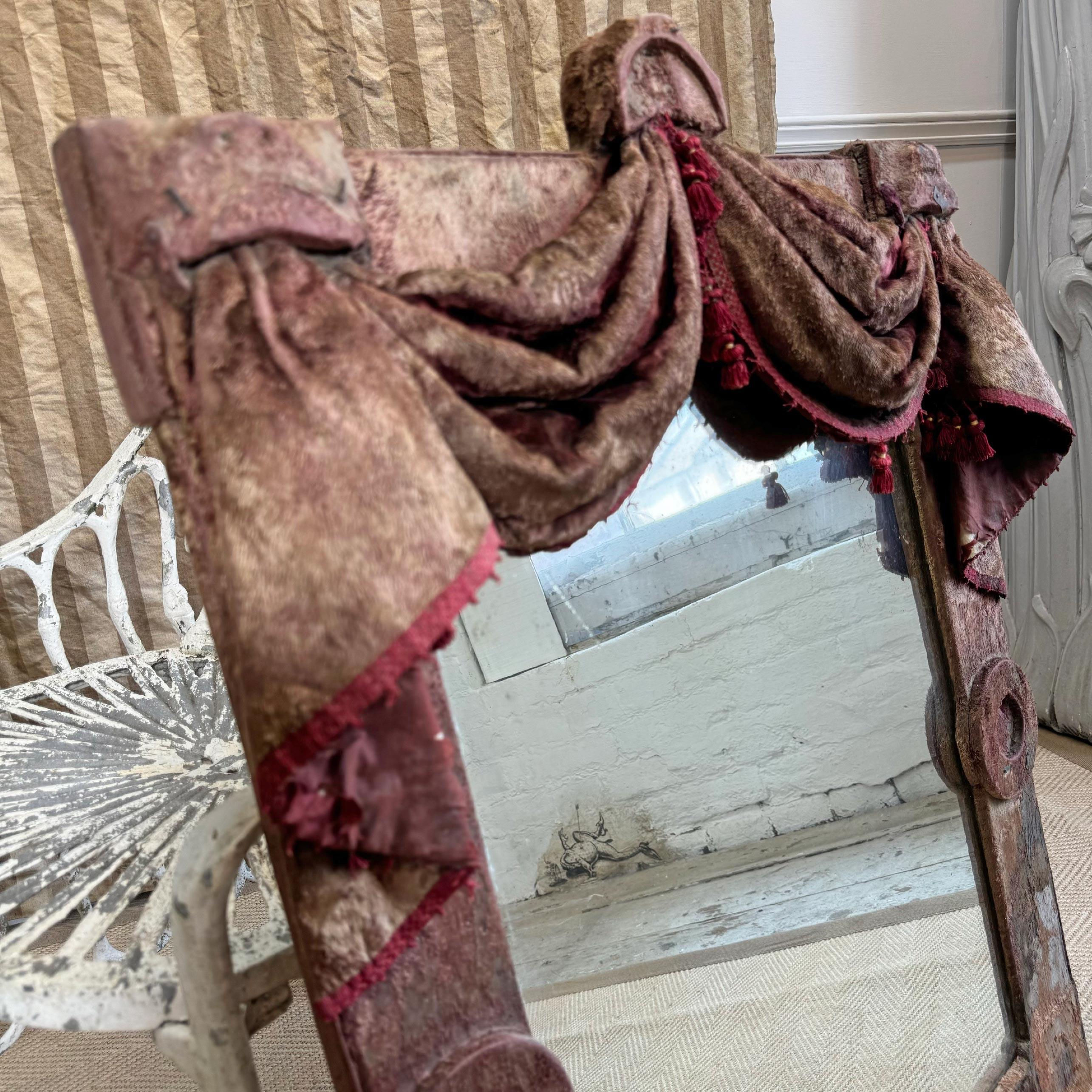 19th Century Theatrical Burgundy Velvet Mirror with Drapes and Swags For Sale 6