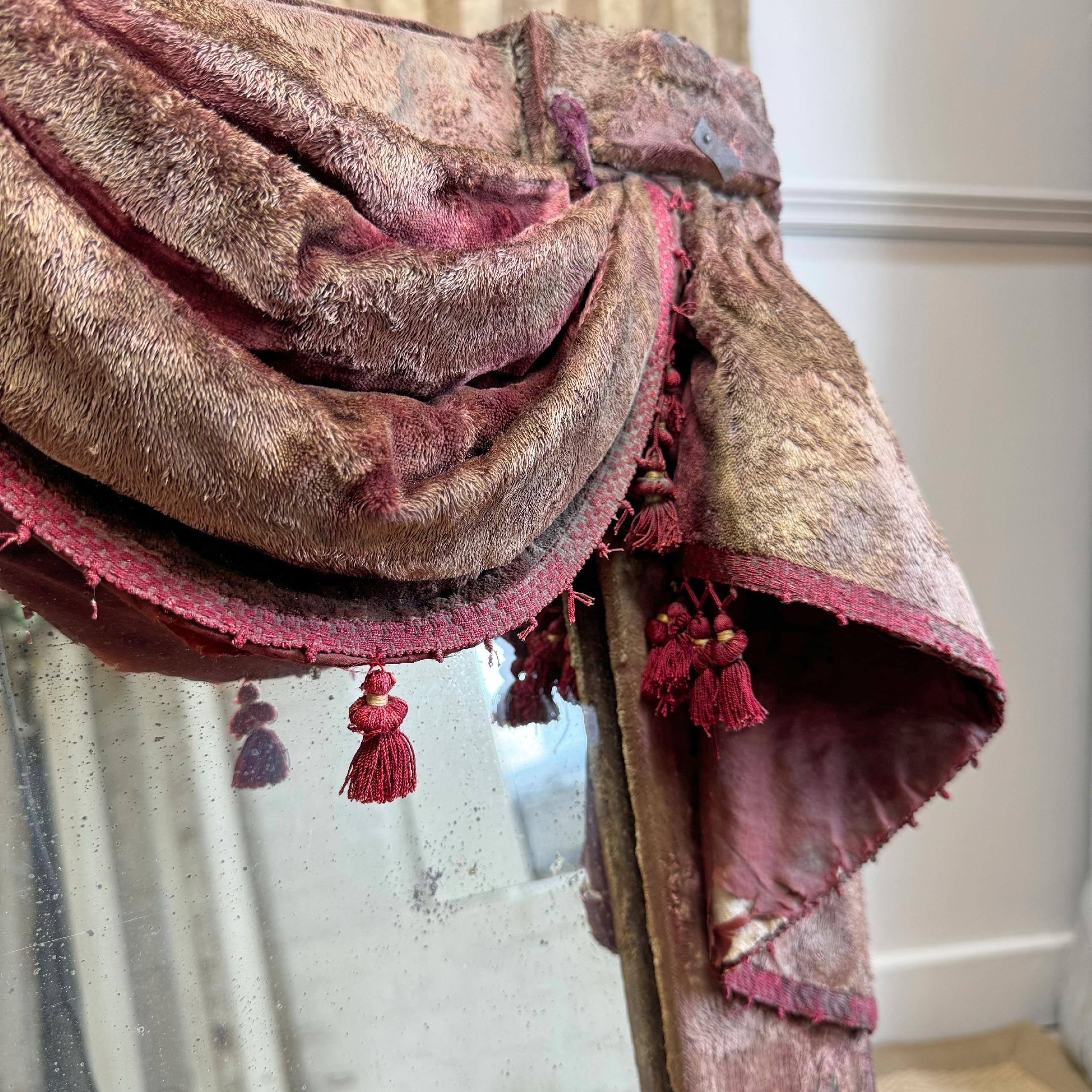 19th Century Theatrical Burgundy Velvet Mirror with Drapes and Swags For Sale 1