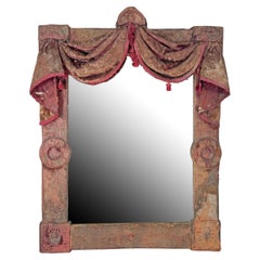19th Century Theatrical Burgundy Velvet Mirror with Drapes and Swags
