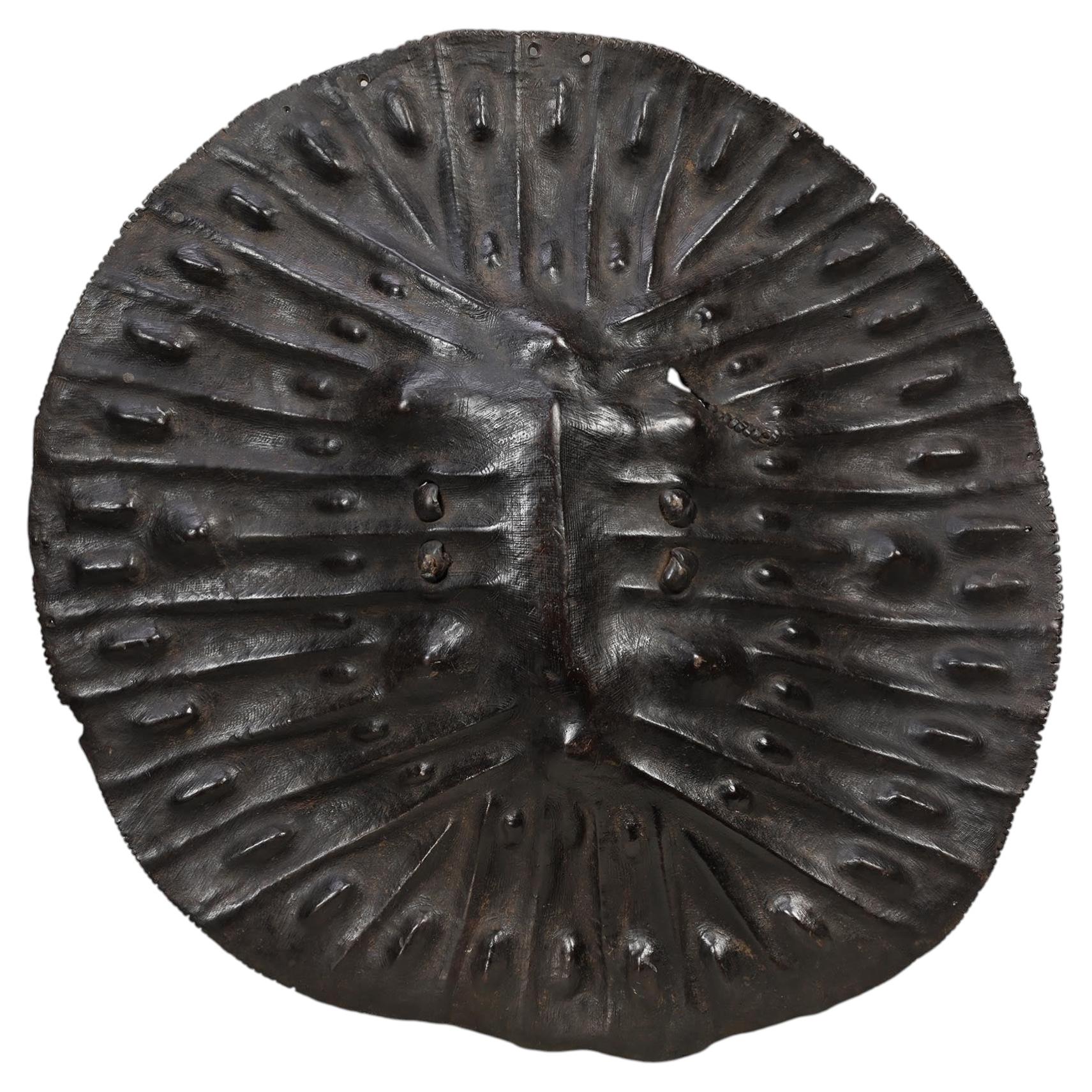 19th Century Thick Black Hide Circular Shield Arrusi People Ethiopia, Africa 27"