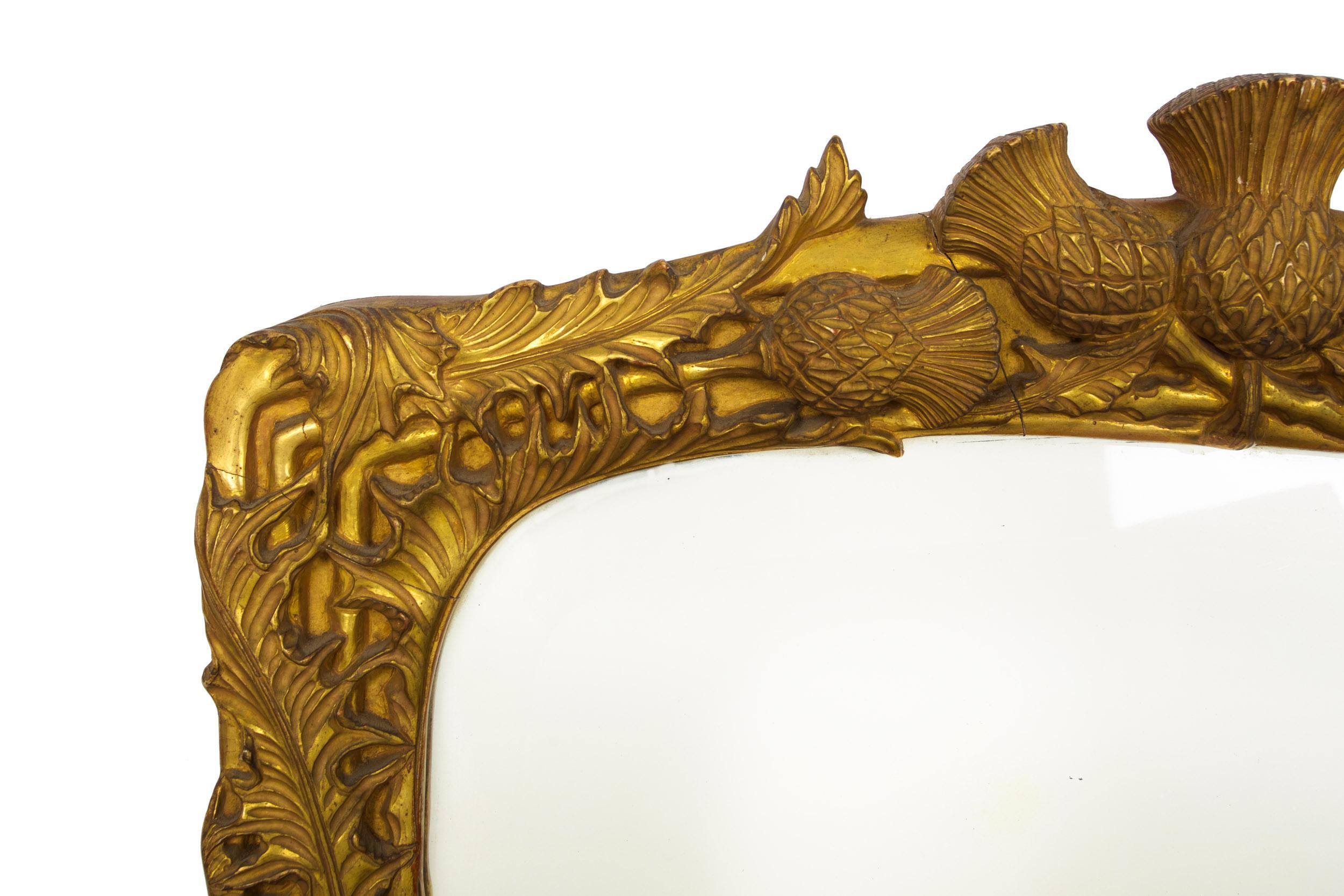 Victorian 19th Century Thistle-Carved Giltwood Mirror, Probably Scottish