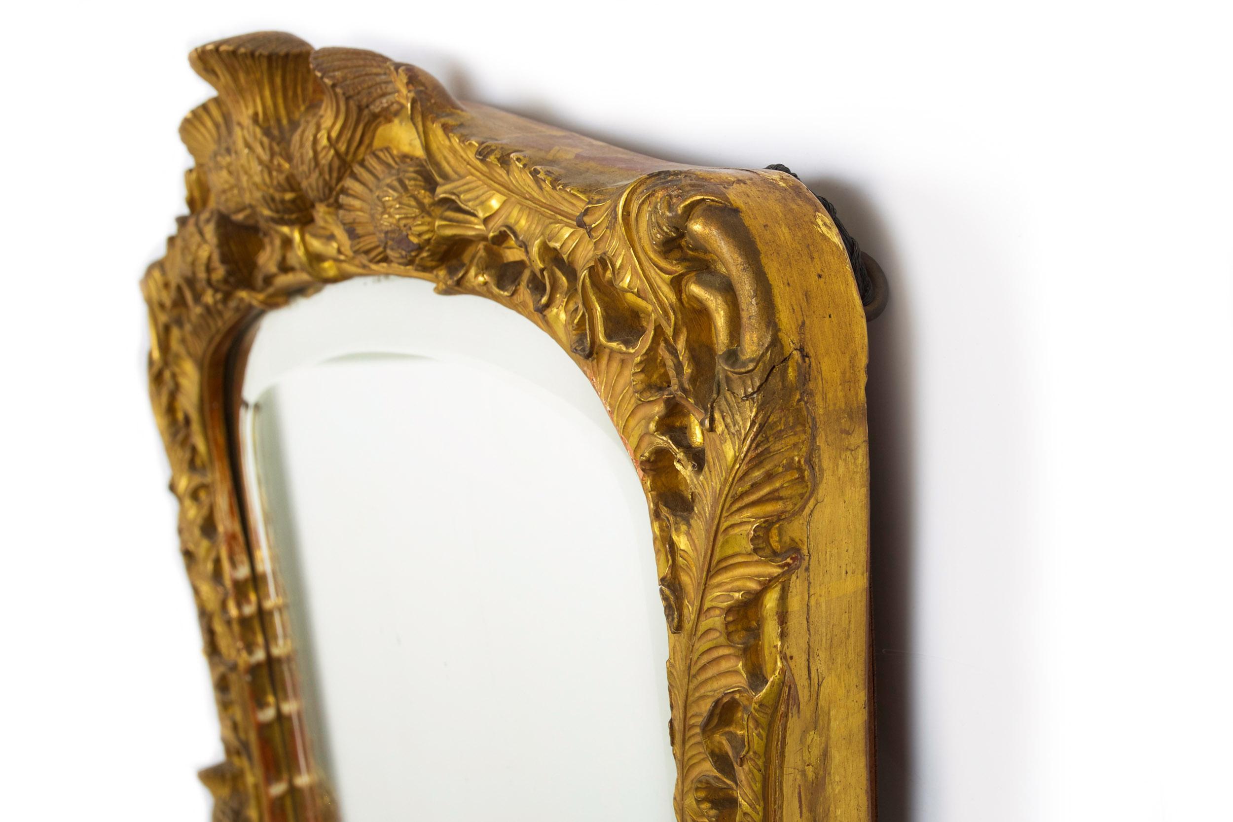 British 19th Century Thistle-Carved Giltwood Mirror, Probably Scottish