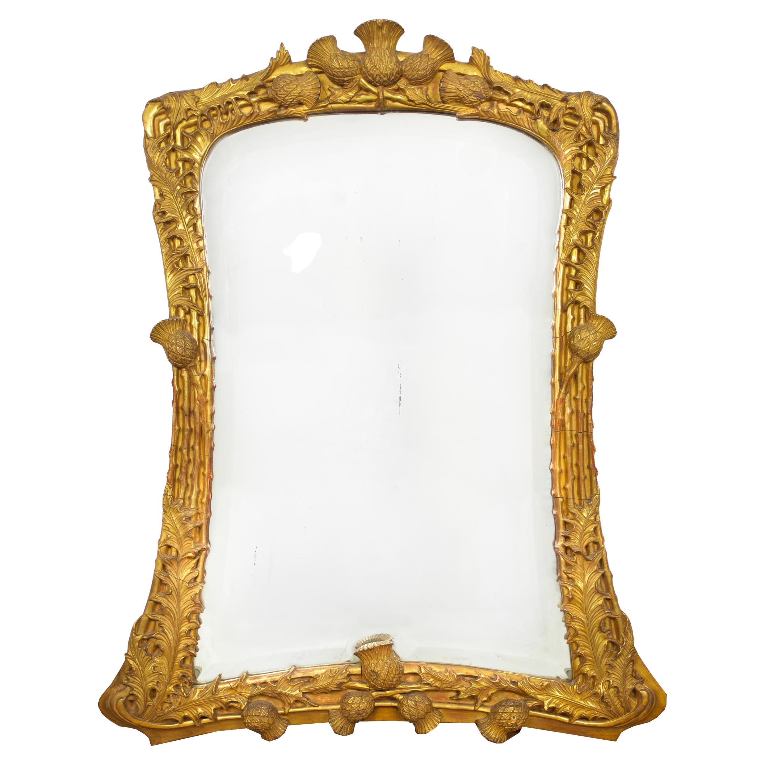 19th Century Thistle-Carved Giltwood Mirror, Probably Scottish
