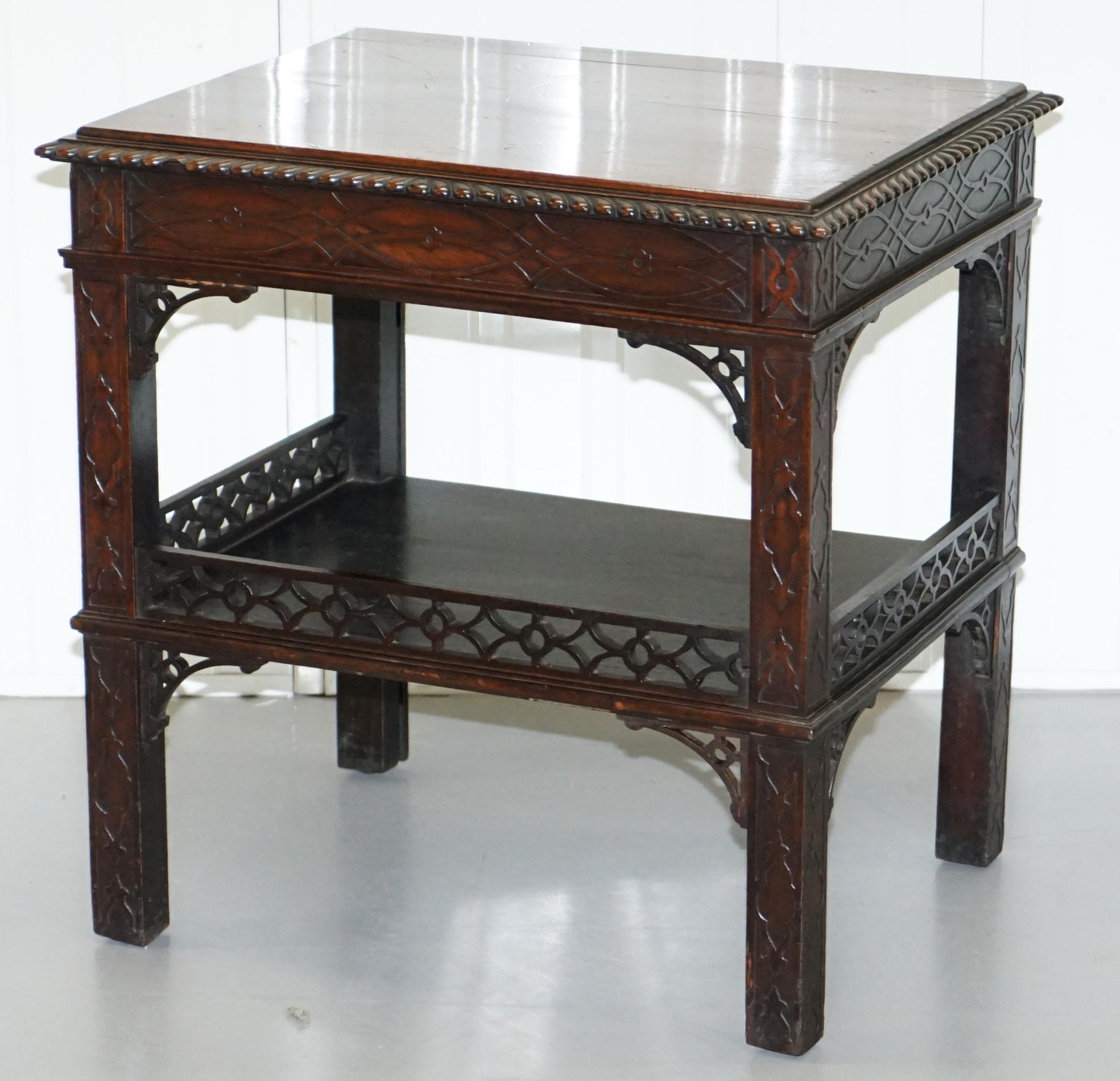 Hand-Crafted 19th Century Thomas Chippendale Fret Work Carved and Pierced Occasional Table For Sale