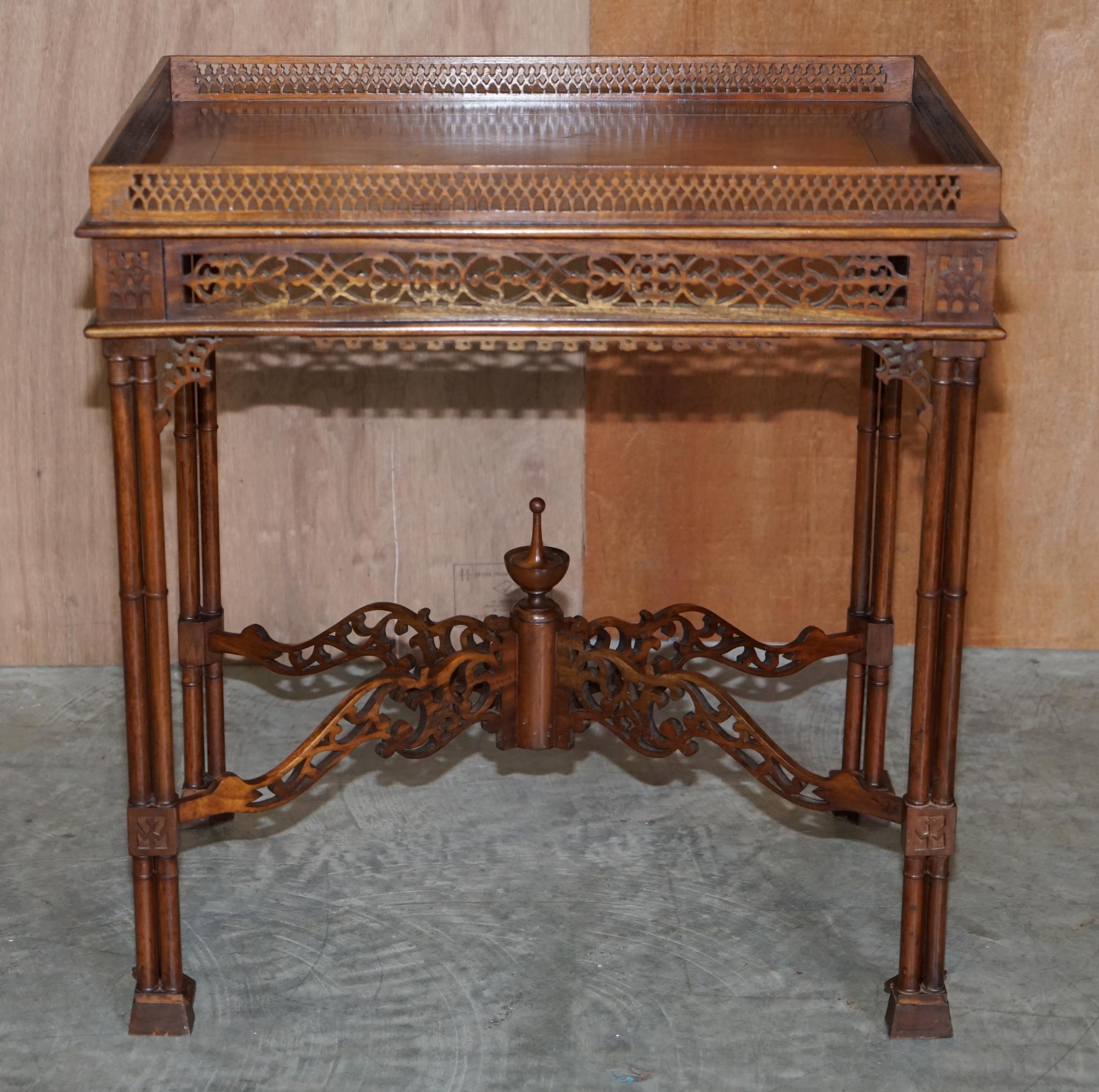 19th Century Thomas Chippendale Fret Work Carved Silver Tea Occasional Table For Sale 5