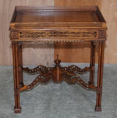 19th Century Thomas Chippendale Fret Work Carved Silver Tea Occasional Table