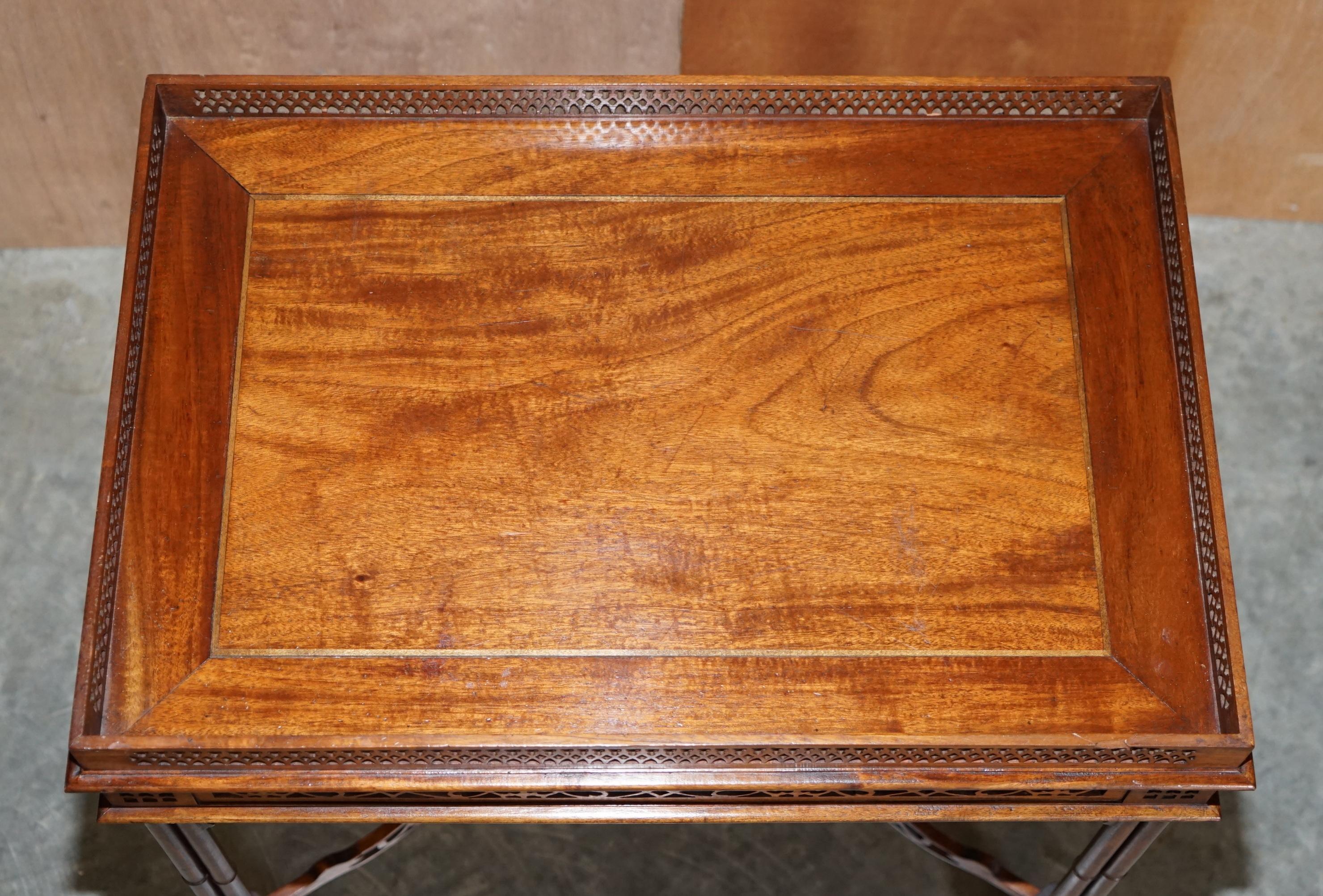 Hardwood 19th Century Thomas Chippendale Fret Work Carved Silver Tea Occasional Table For Sale