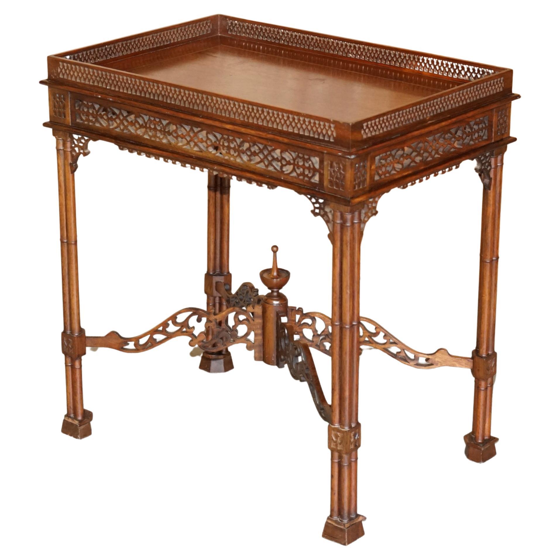 19th Century Thomas Chippendale Fret Work Carved Silver Tea Occasional Table For Sale