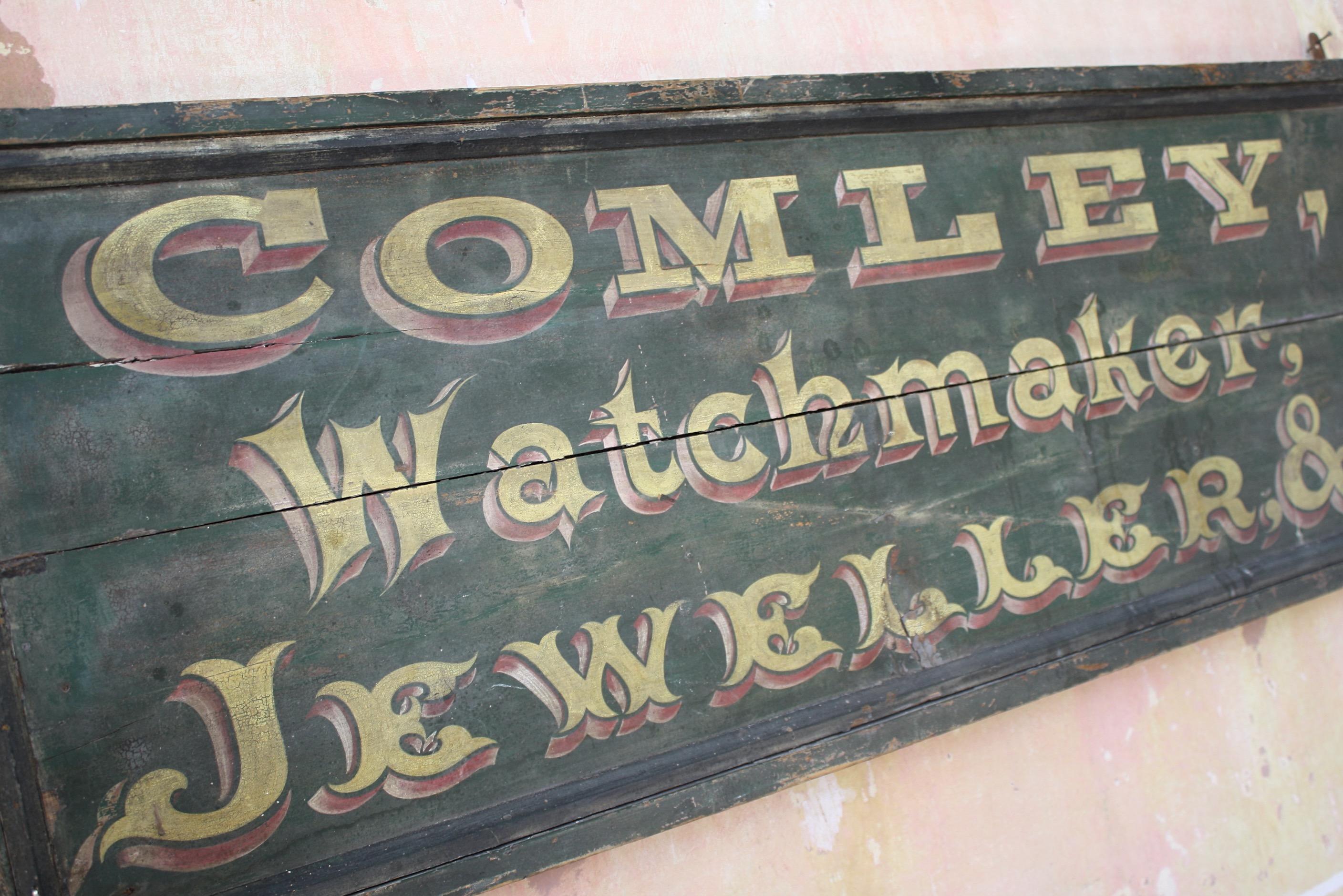 Hand-Painted 19th Century Thomas Comley Watchmaker & Jeweller Trade Sign Folk Art  