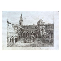 dessin à l'aquarelle du 19ème siècle "Abbaye du Thoronet" sur papier du 18ème siècle