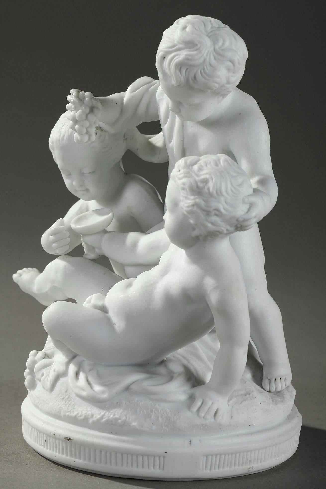 19th Century Three Bisque Porcelain Children Playing Groups in Sevres Style In Good Condition In Paris, FR
