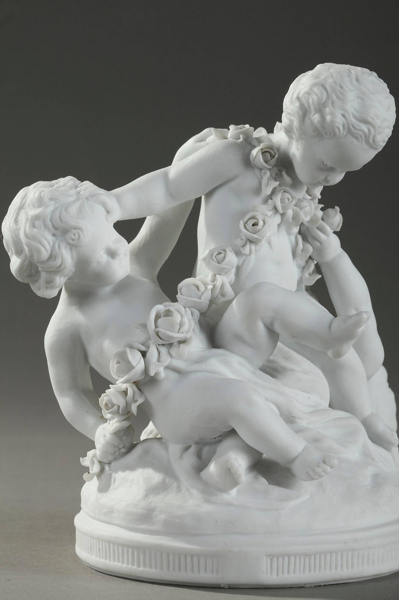 19th Century Three Bisque Porcelain Children Playing Groups in Sevres Style 1