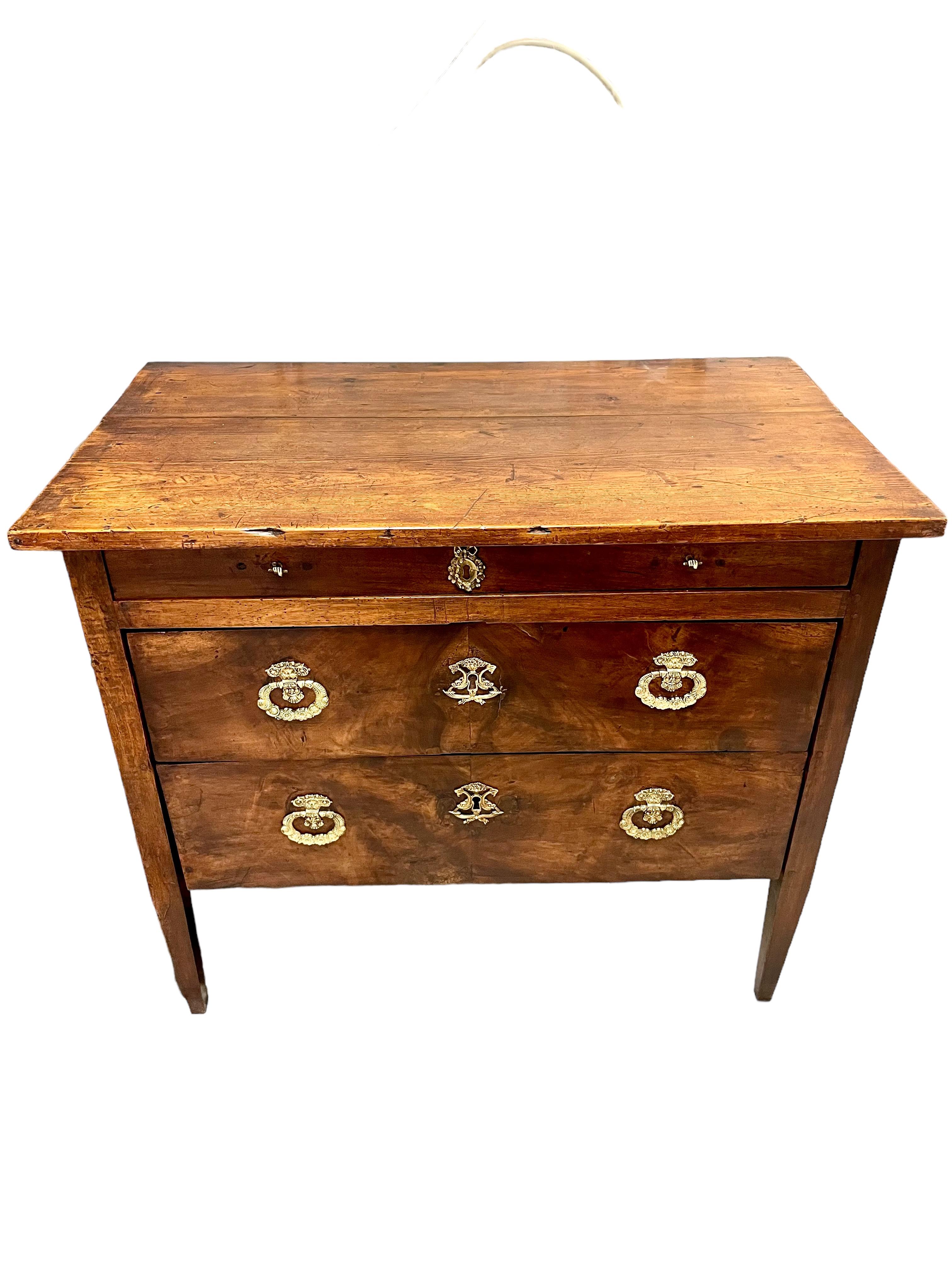 Louis XVI 19th Century Three Drawer Commode with Bronze 'Fist' Drawer Pulls For Sale