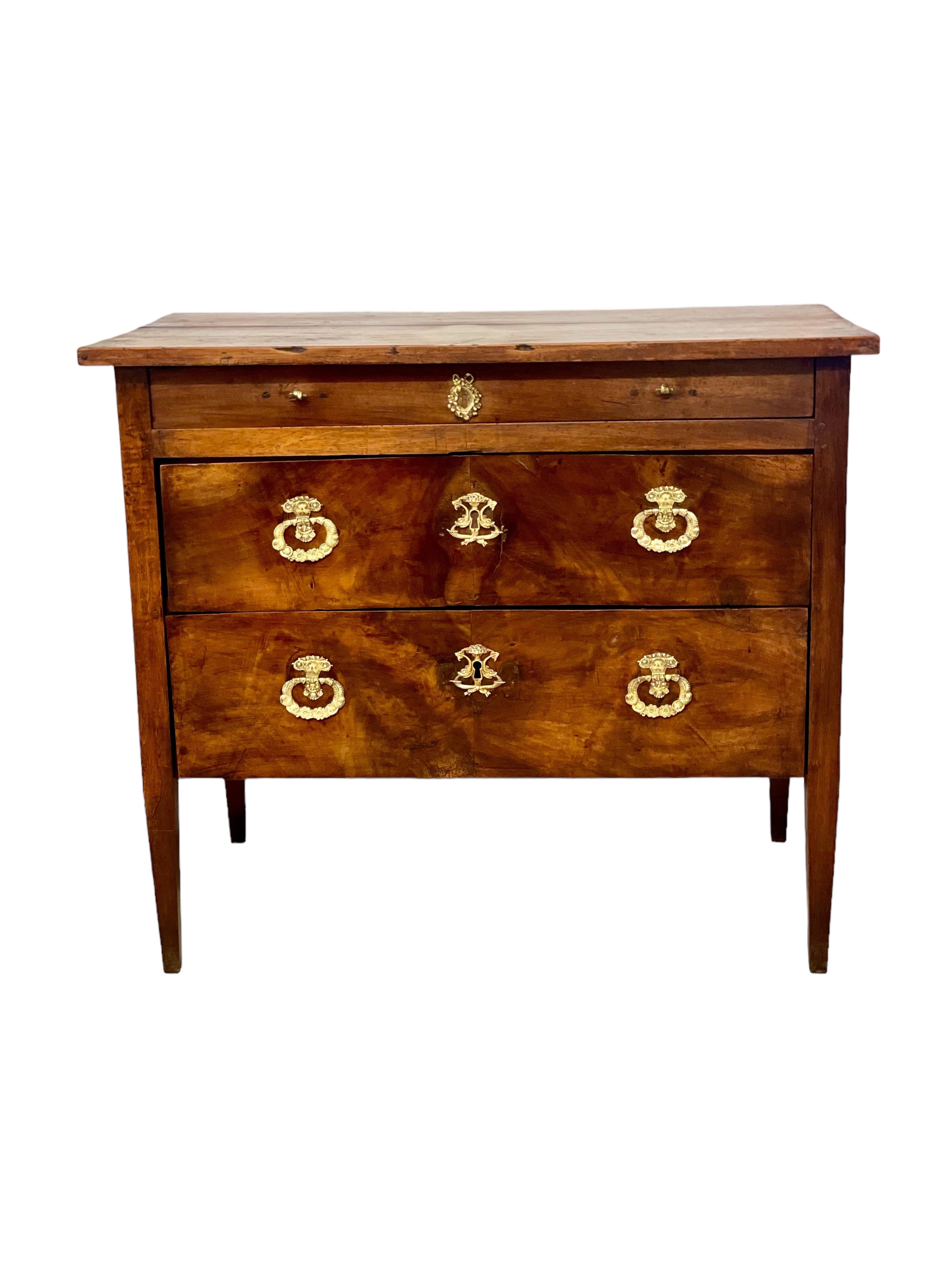 French 19th Century Three Drawer Commode with Bronze 'Fist' Drawer Pulls For Sale