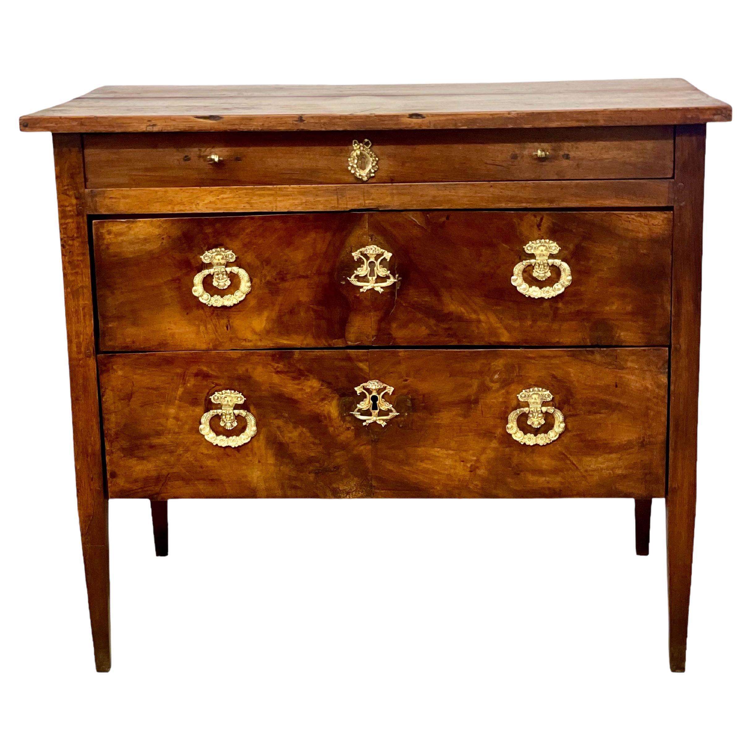 19th Century Three Drawer Commode with Bronze 'Fist' Drawer Pulls For Sale