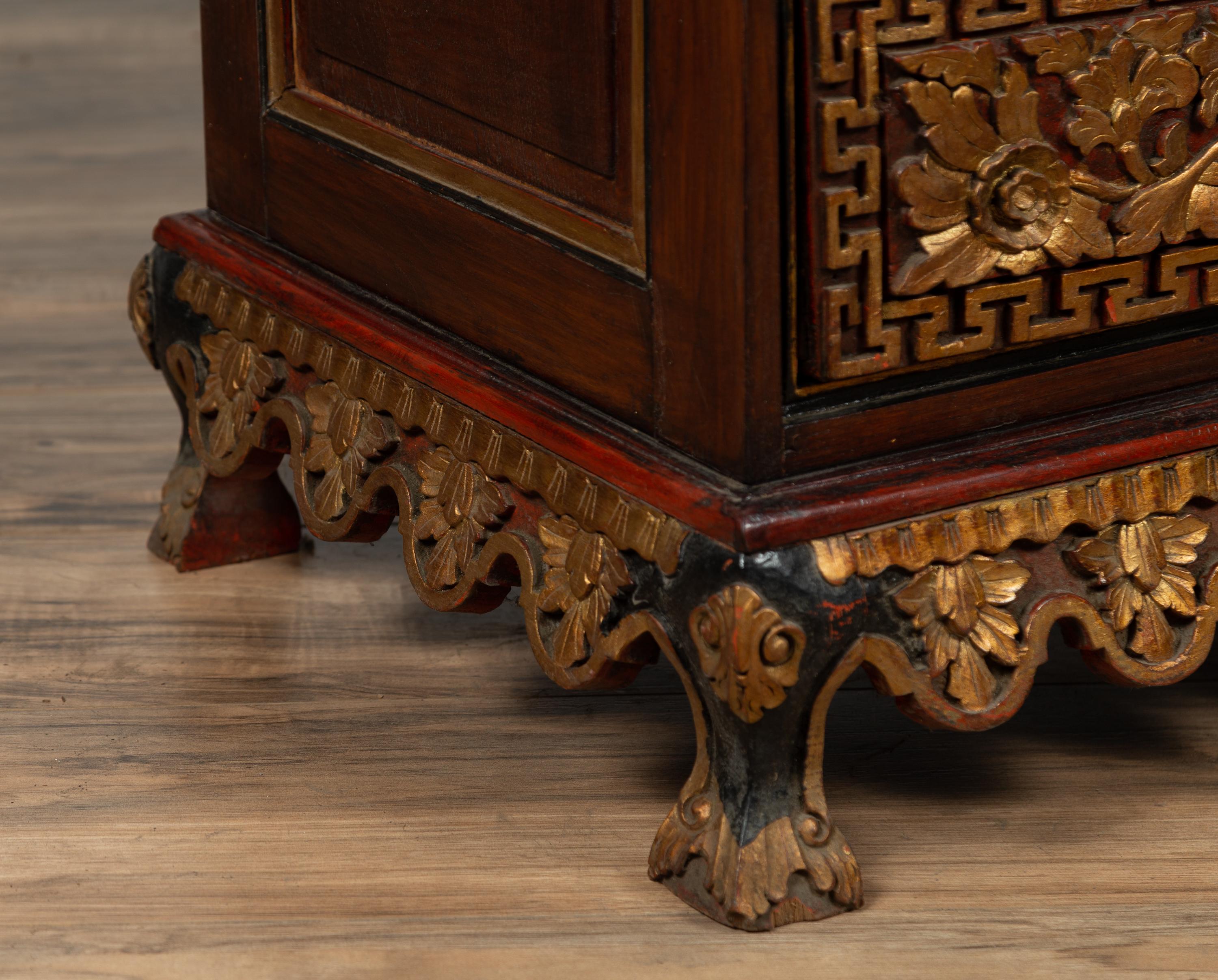 Three-Drawer Dresser from Madura with Richly Carved Floral Decor and Greek Key 7