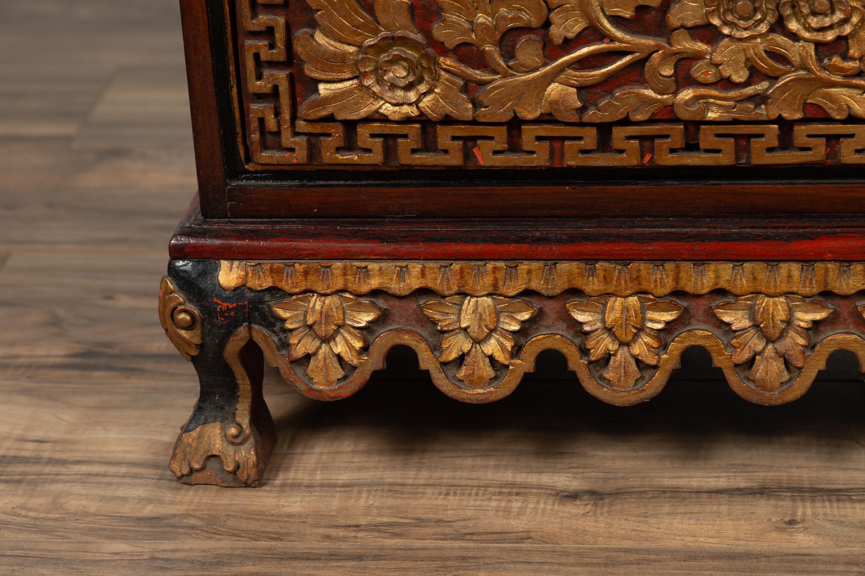 Three-Drawer Dresser from Madura with Richly Carved Floral Decor and Greek Key 3